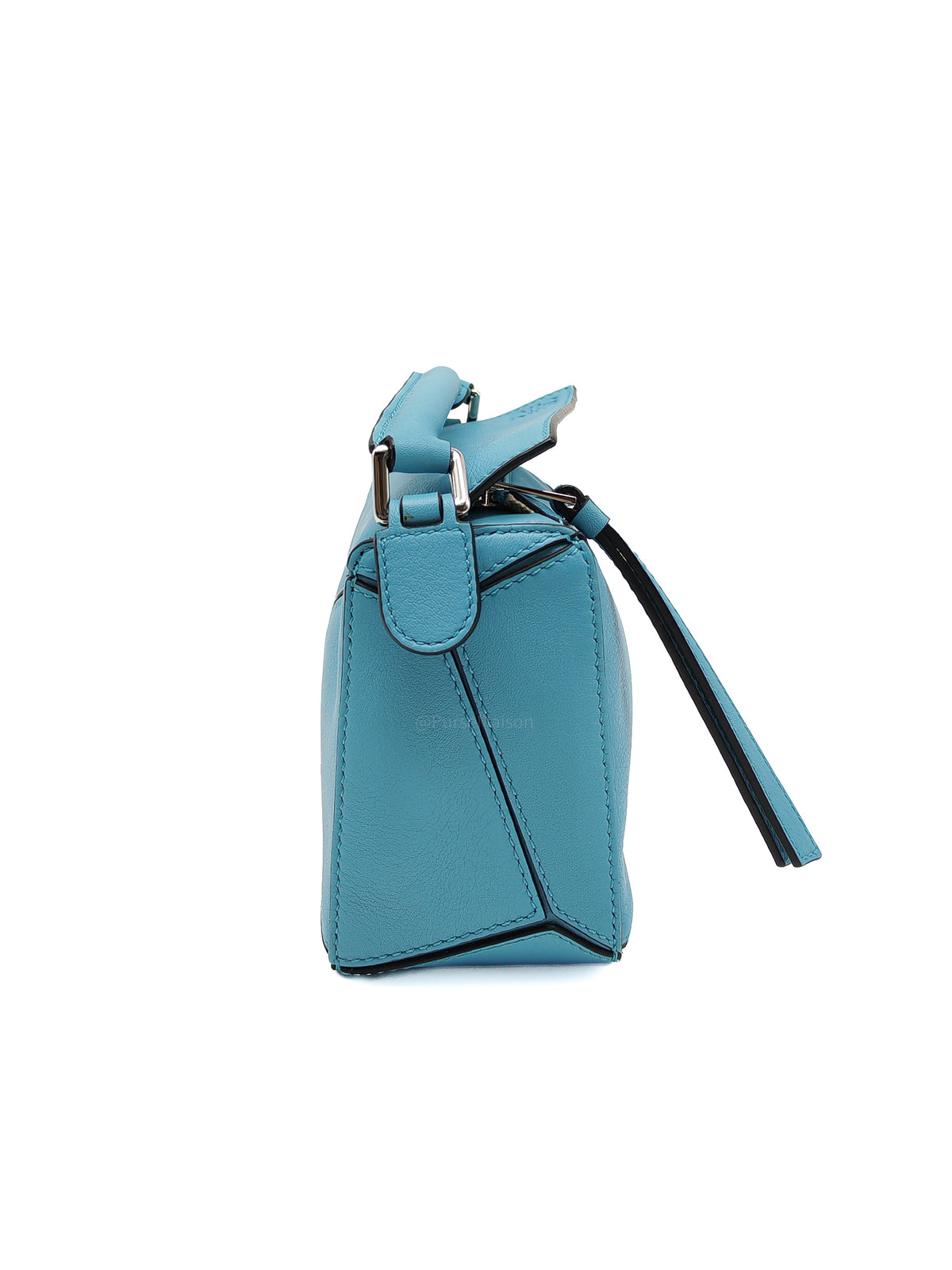 Loewe Mini Puzzle Bag in Light Blue Calfskin Leather and Silver Hardware