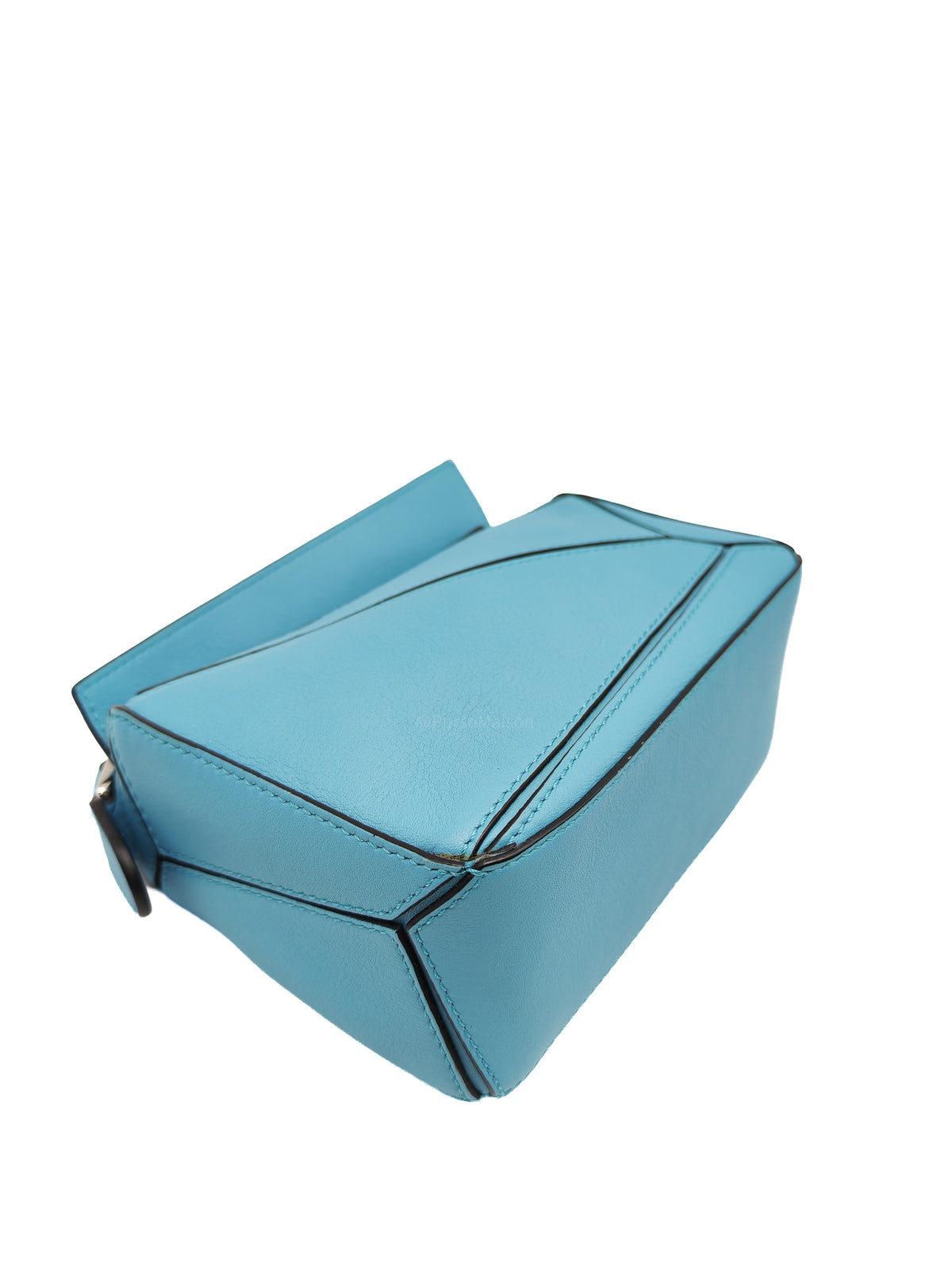 Loewe Mini Puzzle Bag in Light Blue Calfskin Leather and Silver Hardware