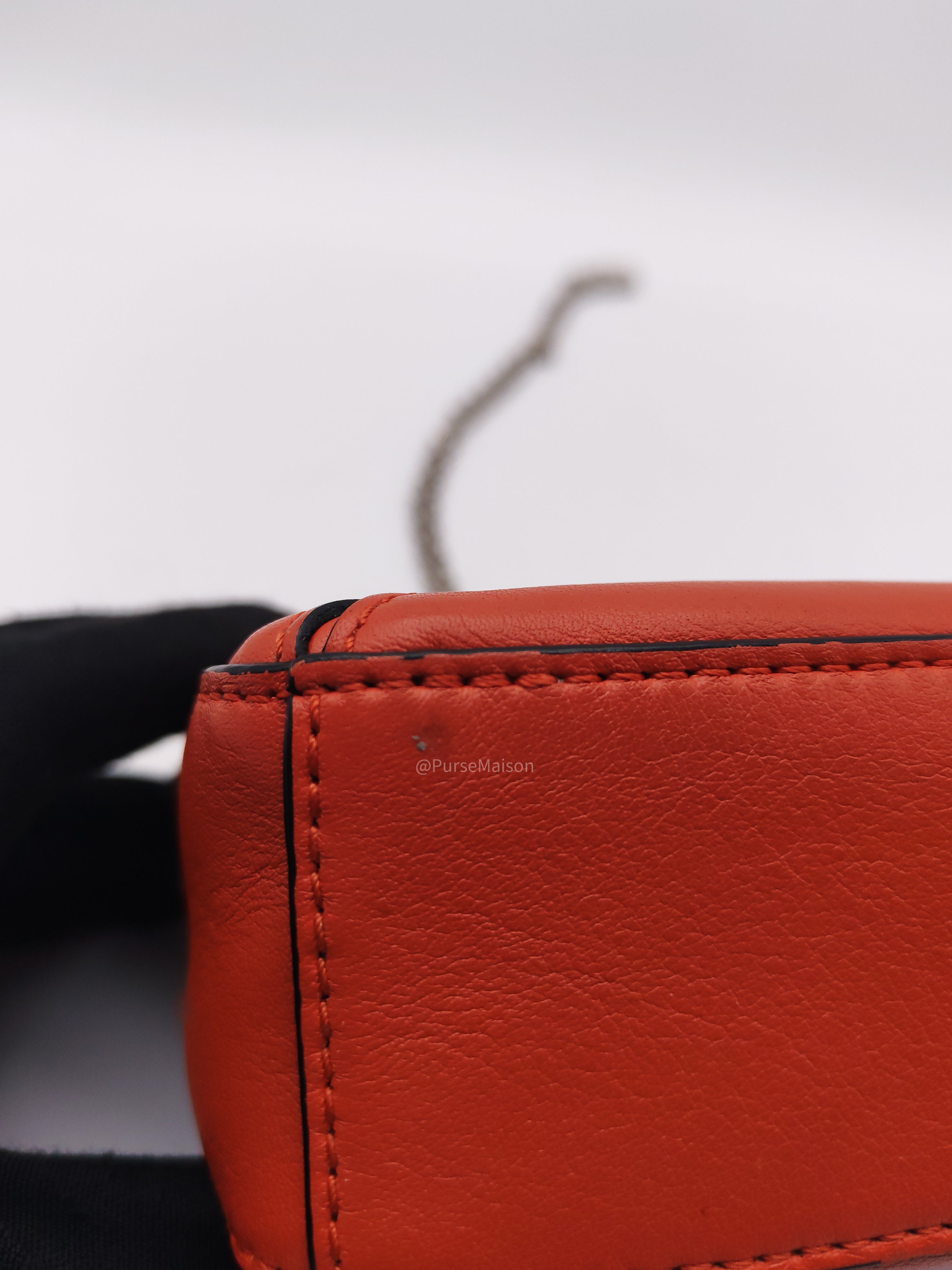 Loewe Puzzle Nano Bag in Red Orange Calfskin Leather Silver Hardware