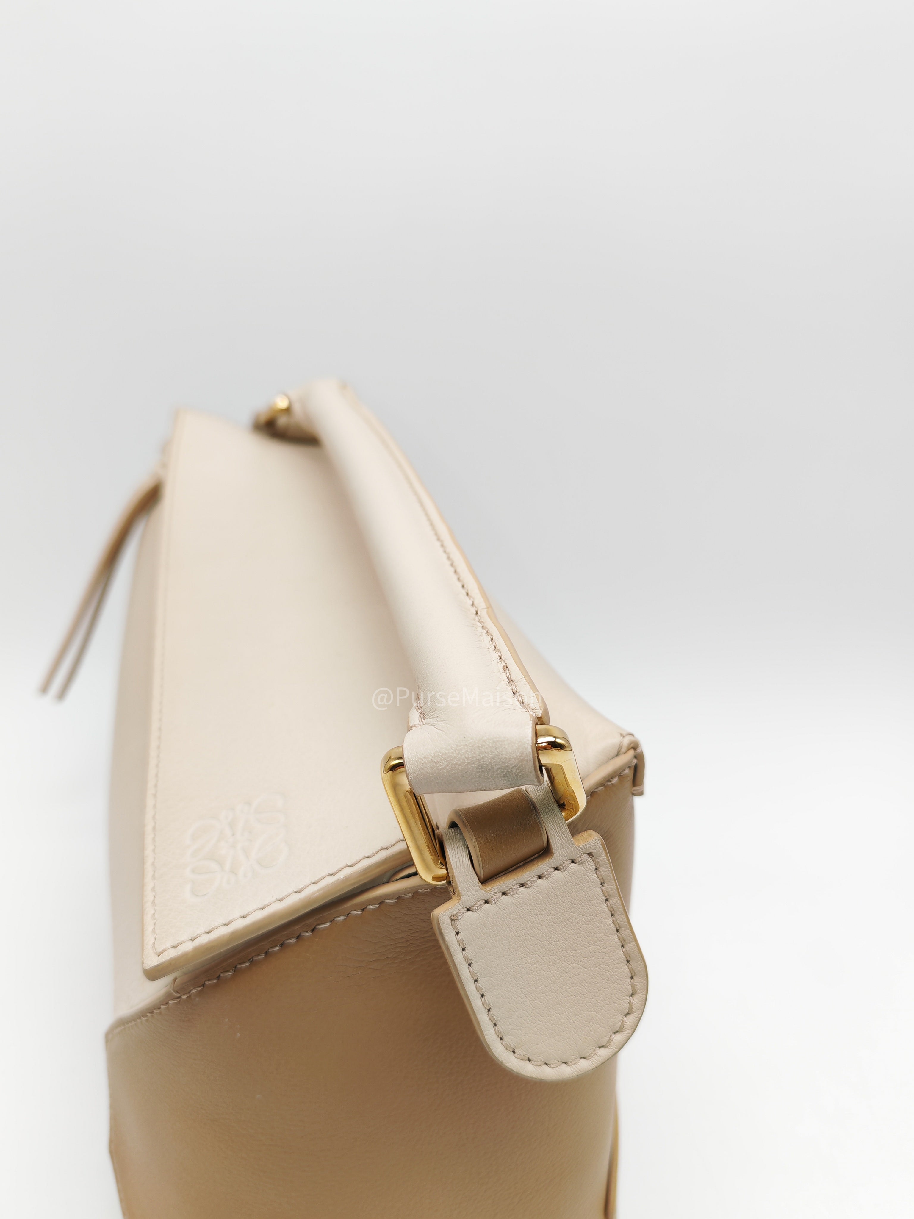 Loewe Puzzle Edge Bag Small in Angora Multi Tone Beige Calfskin Leather and Gold Hardware