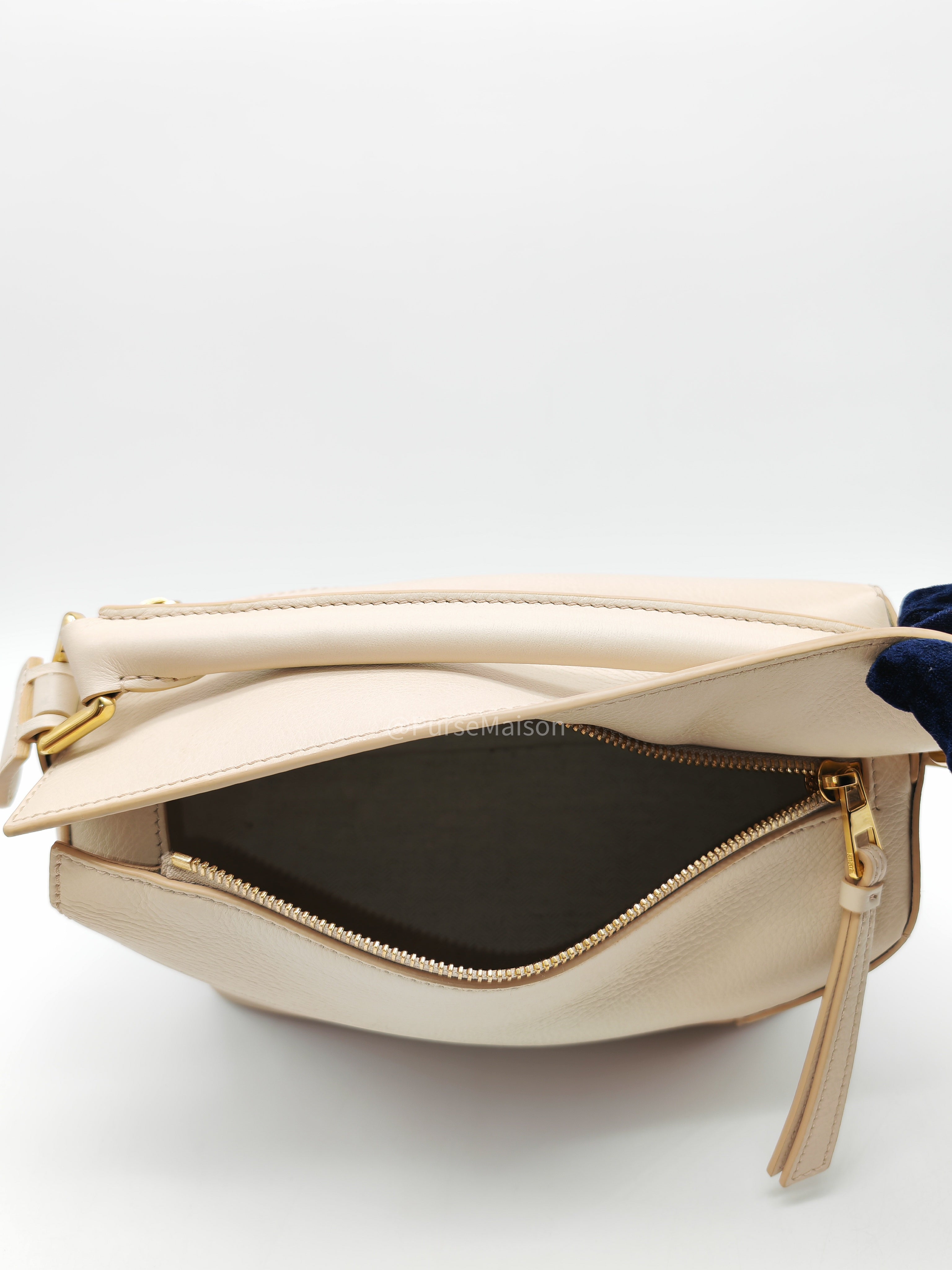 Loewe Puzzle Edge Bag Small in Angora Multi Tone Beige Calfskin Leather and Gold Hardware