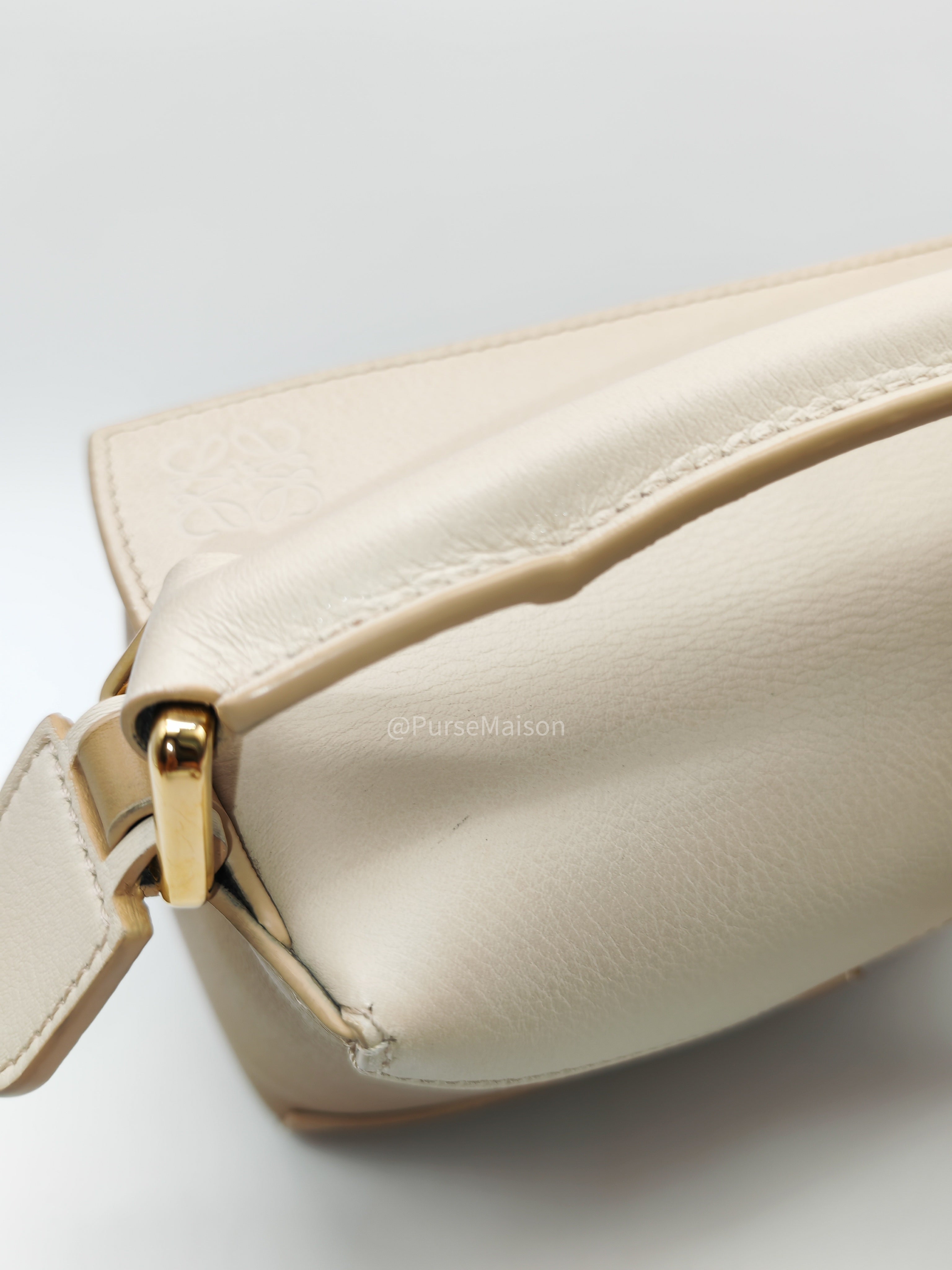 Loewe Puzzle Edge Bag Small in Angora Multi Tone Beige Calfskin Leather and Gold Hardware