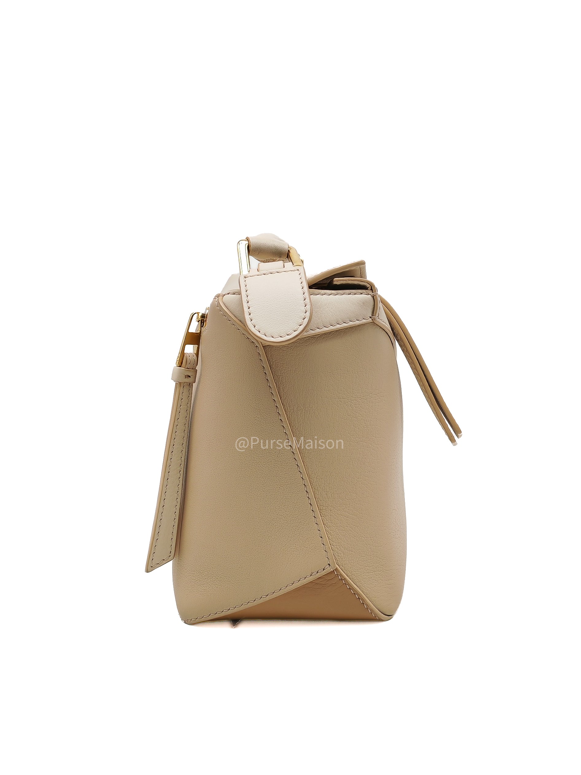 Loewe Puzzle Edge Bag Small in Angora Multi Tone Beige Calfskin Leather and Gold Hardware