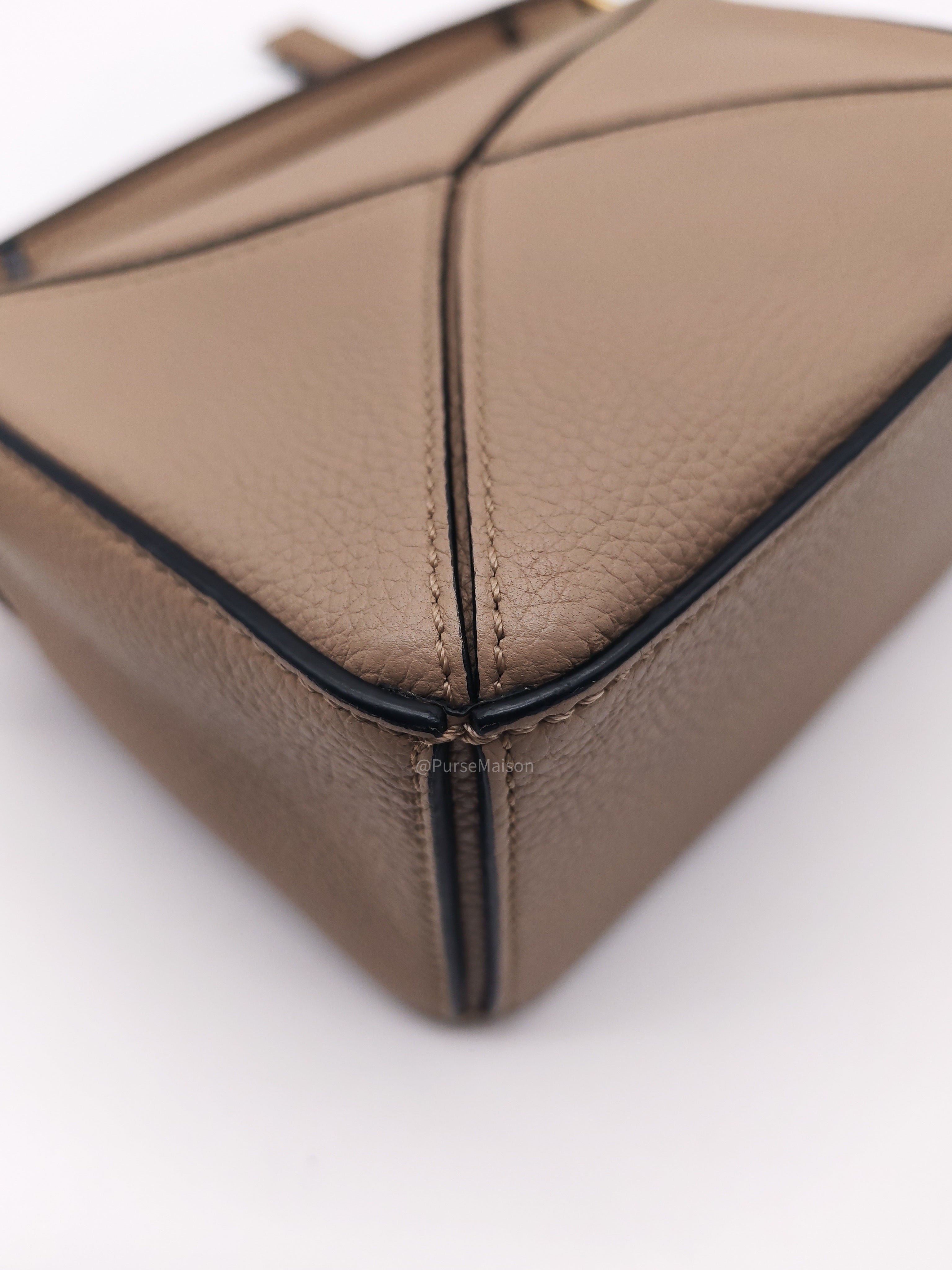 Loewe Puzzle Bag Mini in Taupe Calfskin Leather and Gold Hardware