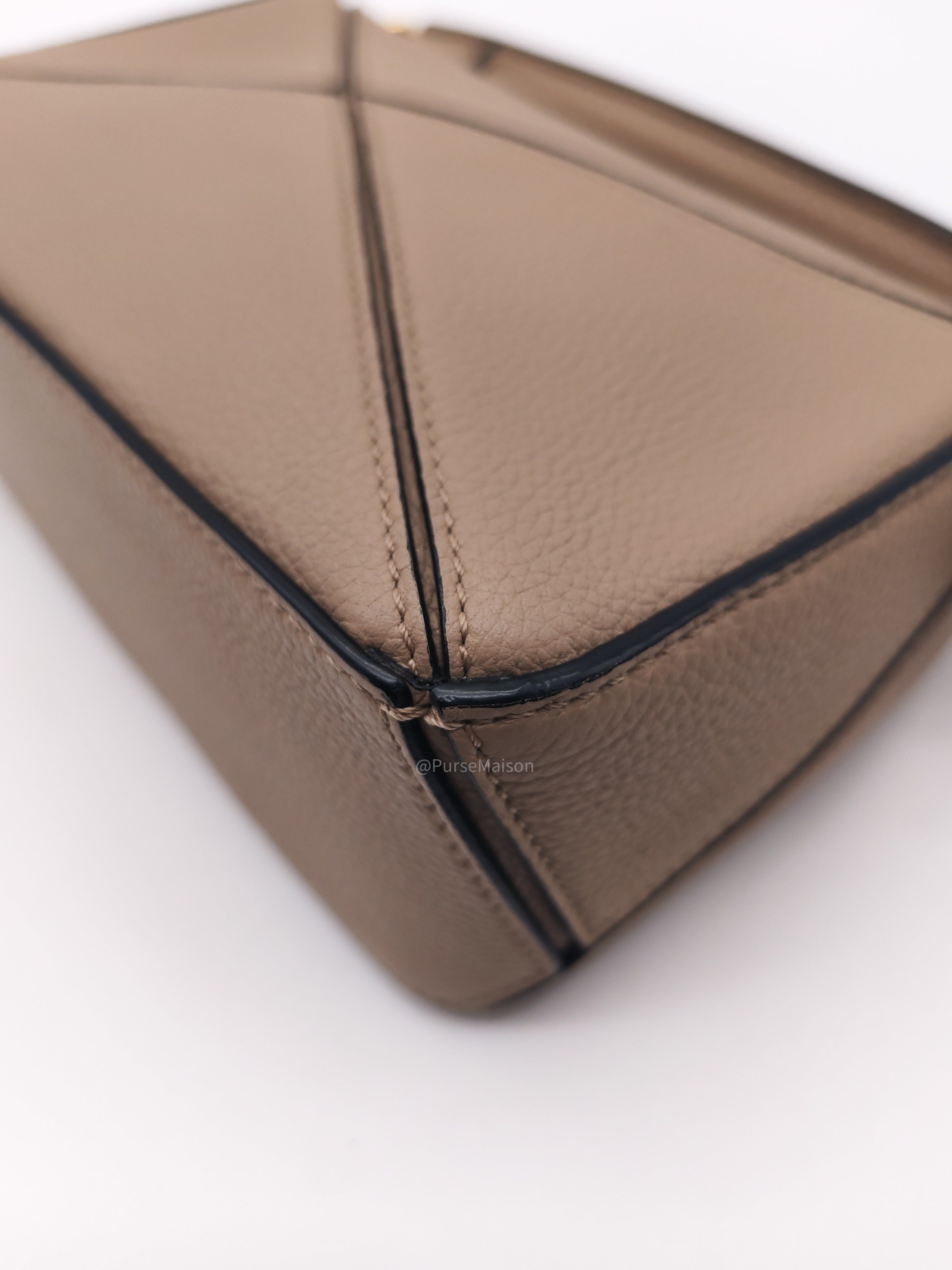 Loewe Puzzle Bag Mini in Taupe Calfskin Leather and Gold Hardware