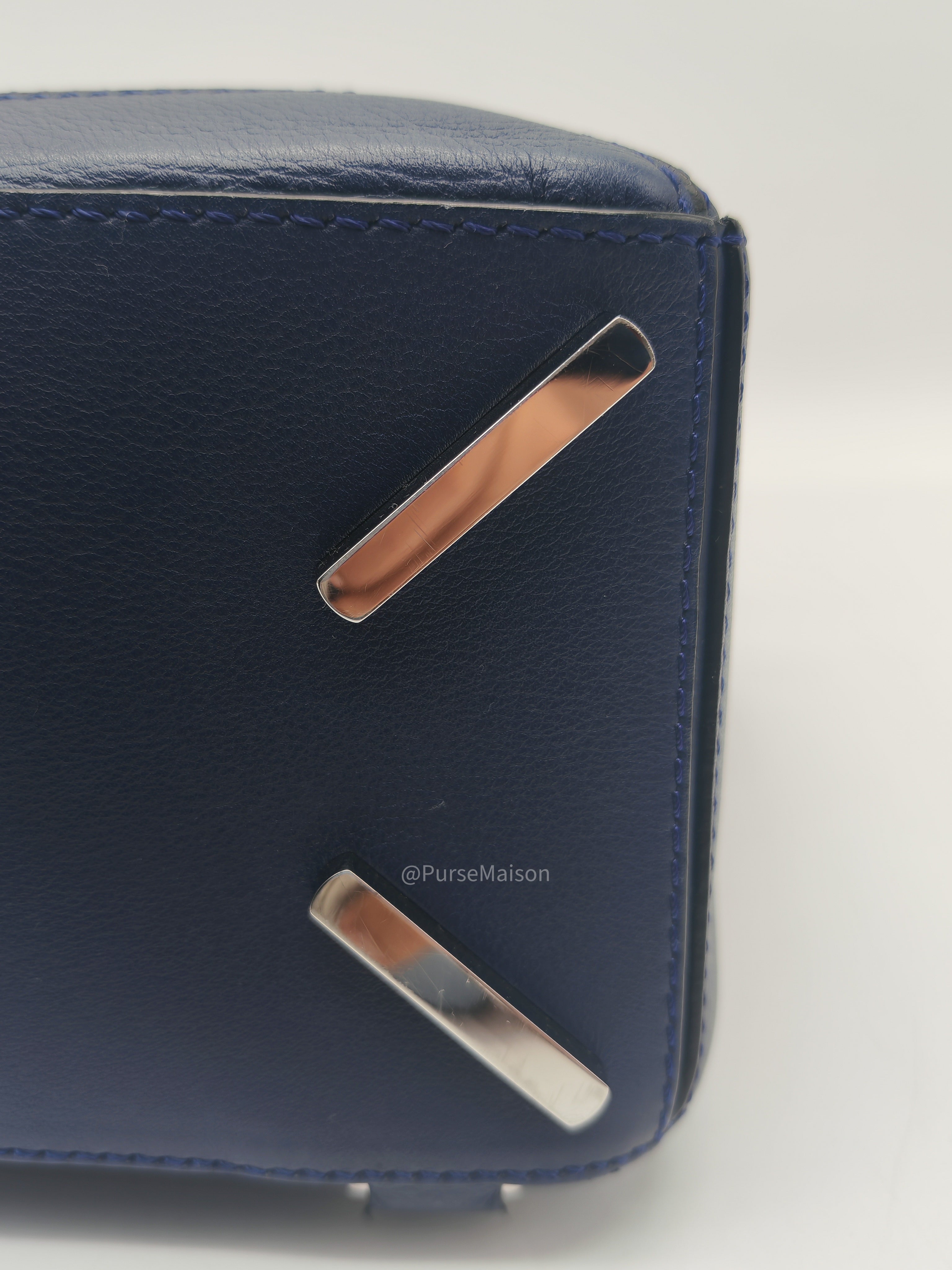 Loewe Puzzle Bag Small in Dark Blue Calfskin Leather and Silver Hardware