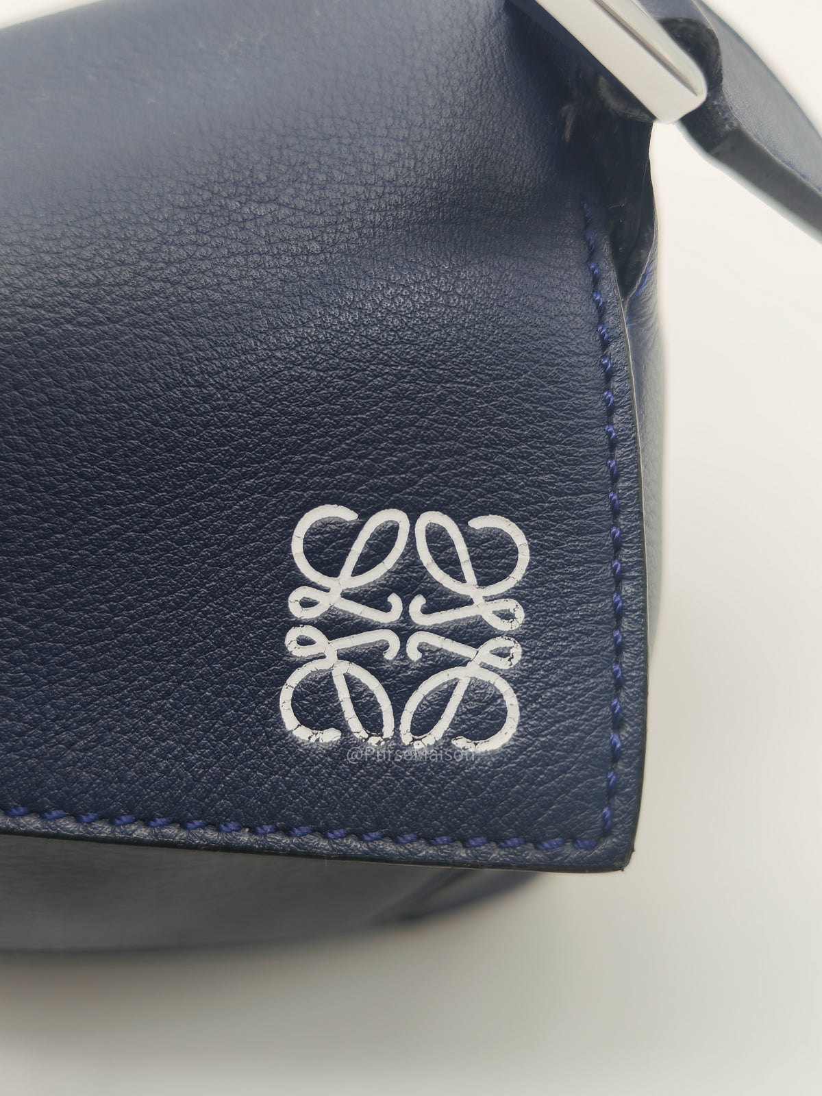 Loewe Puzzle Bag Small in Dark Blue Calfskin Leather and Silver Hardware