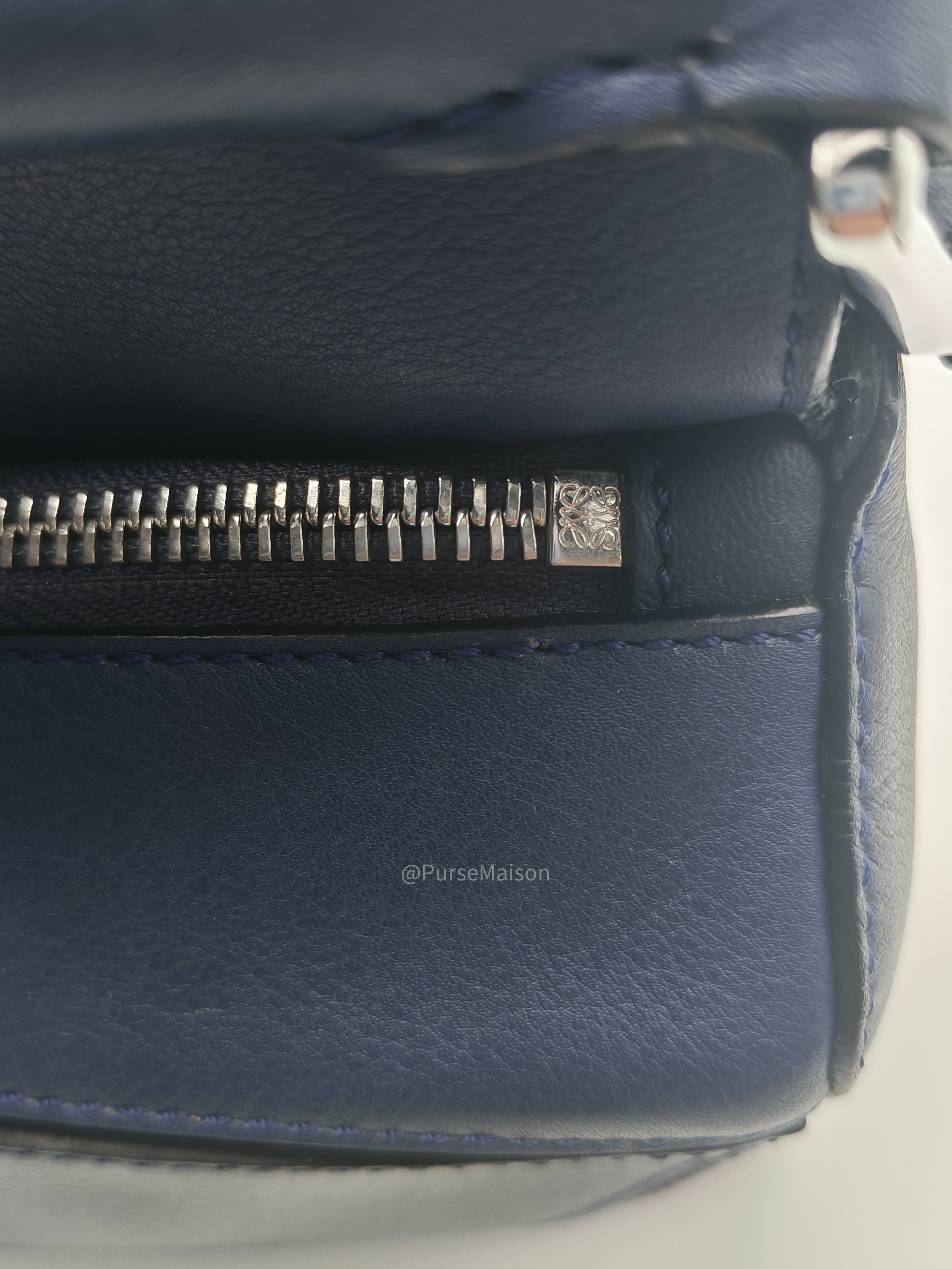 Loewe Puzzle Bag Small in Dark Blue Calfskin Leather and Silver Hardware