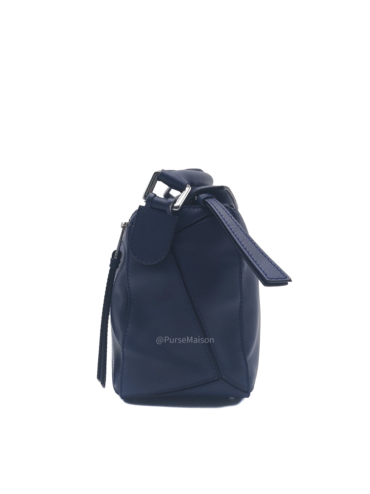 Loewe Puzzle Bag Small in Dark Blue Calfskin Leather and Silver Hardware