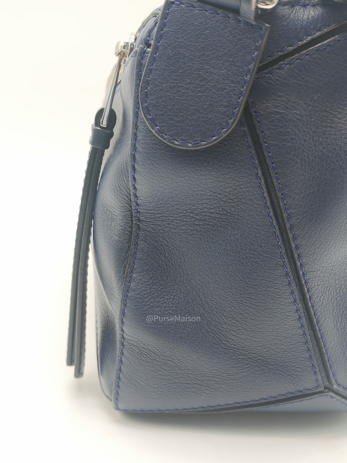 Loewe Puzzle Bag Small in Dark Blue Calfskin Leather and Silver Hardware