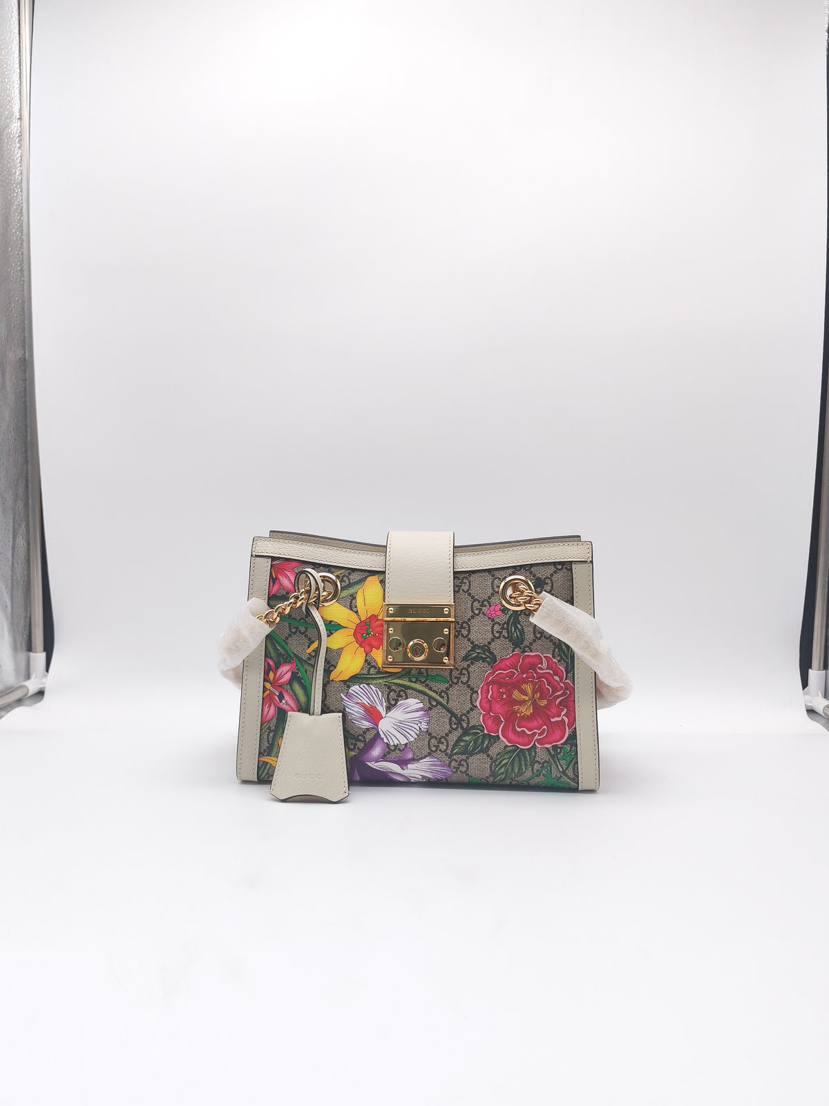 GUCCI PADLOCK FLORA SMALL SUPREME CANVAS SHOULDER BAG
