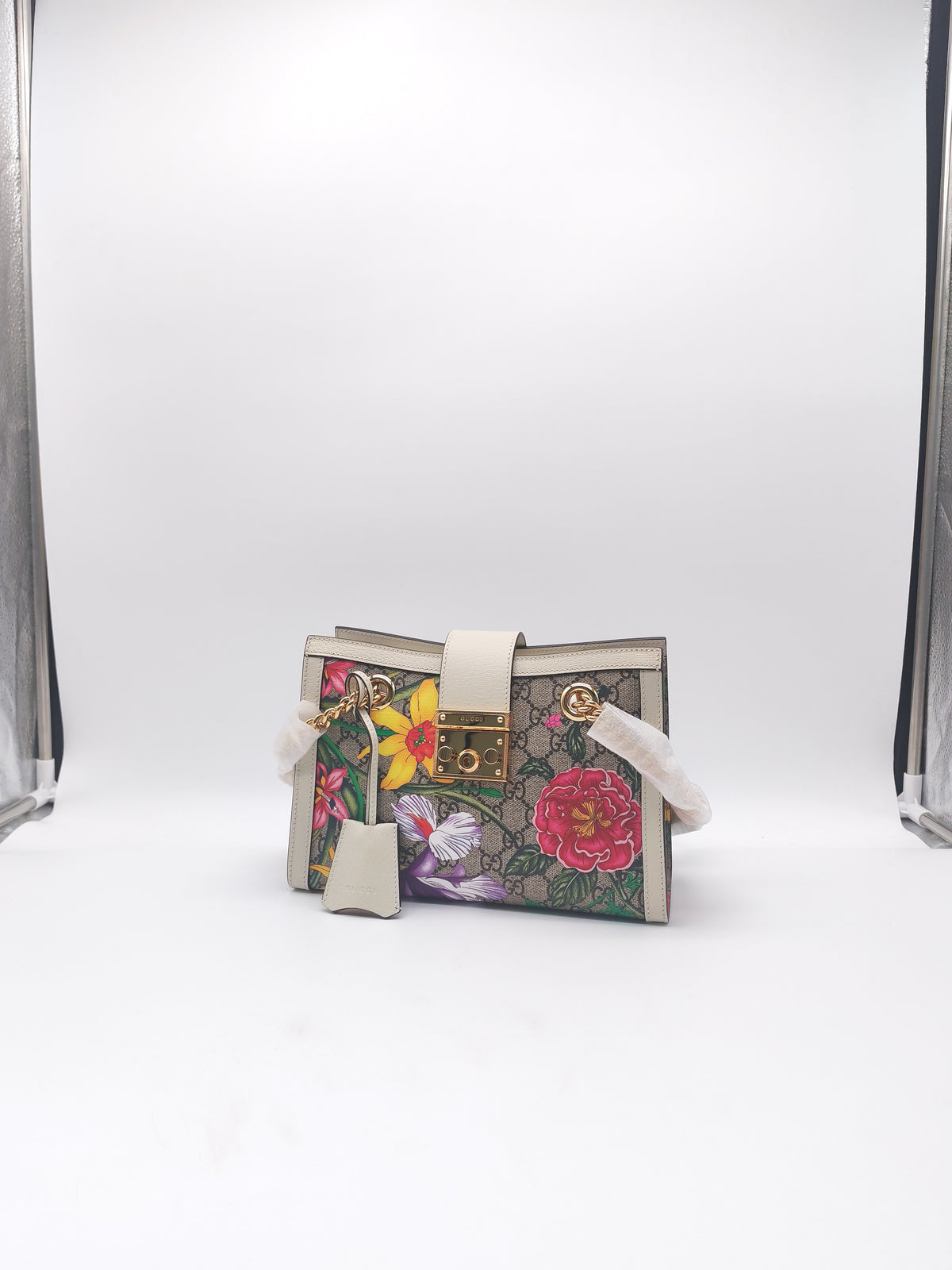 GUCCI PADLOCK FLORA SMALL SUPREME CANVAS SHOULDER BAG