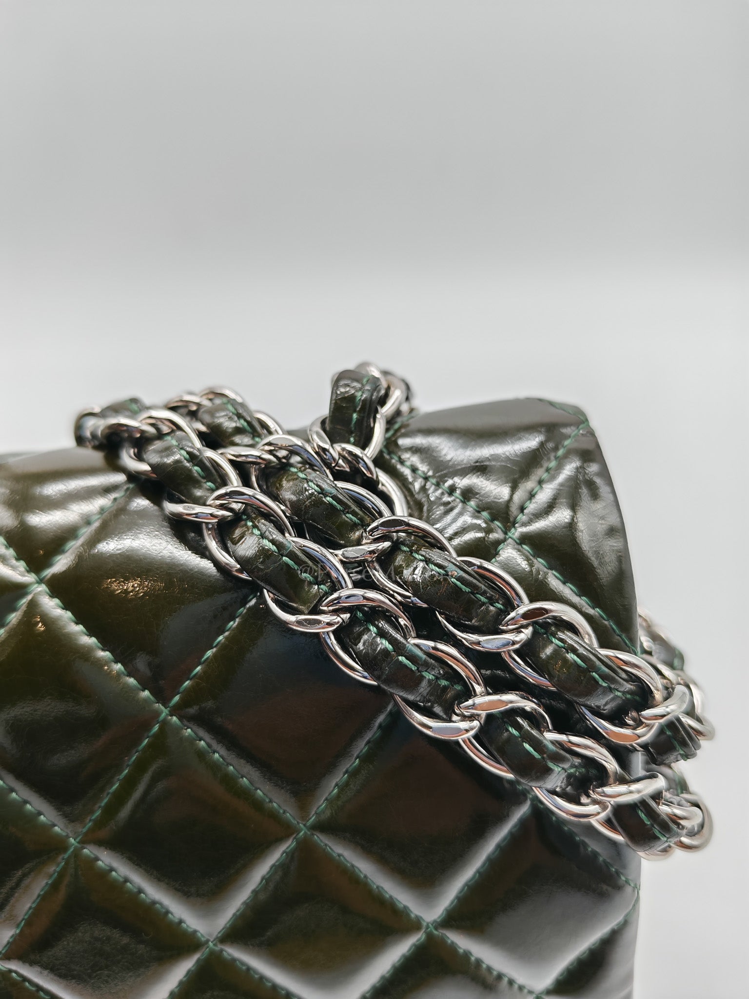 Chanel Classic Double Flap Medium in Green Quilted Patent Leather & Silver Hardware Series 15