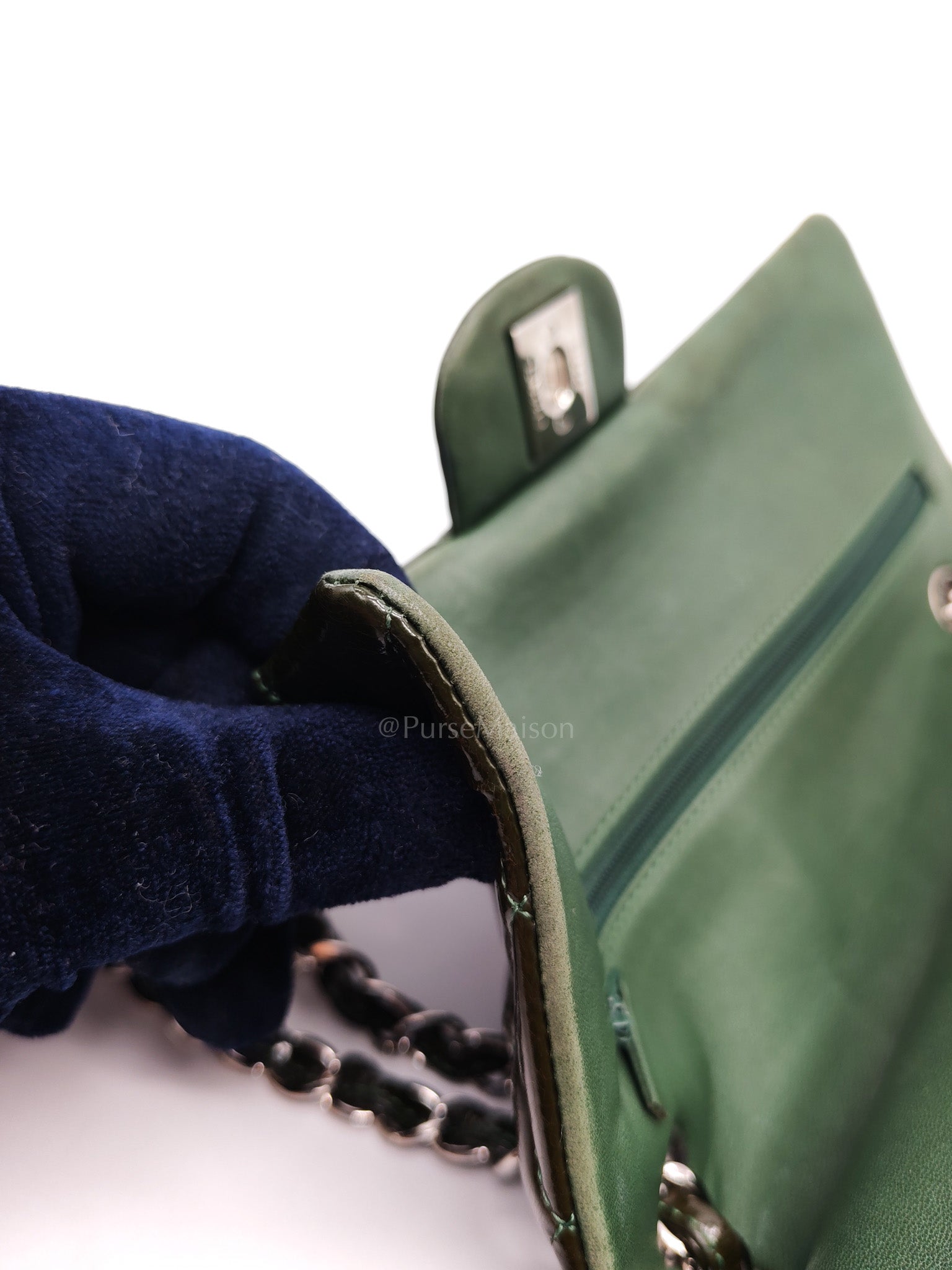 Chanel Classic Double Flap Medium in Green Quilted Patent Leather & Silver Hardware Series 15
