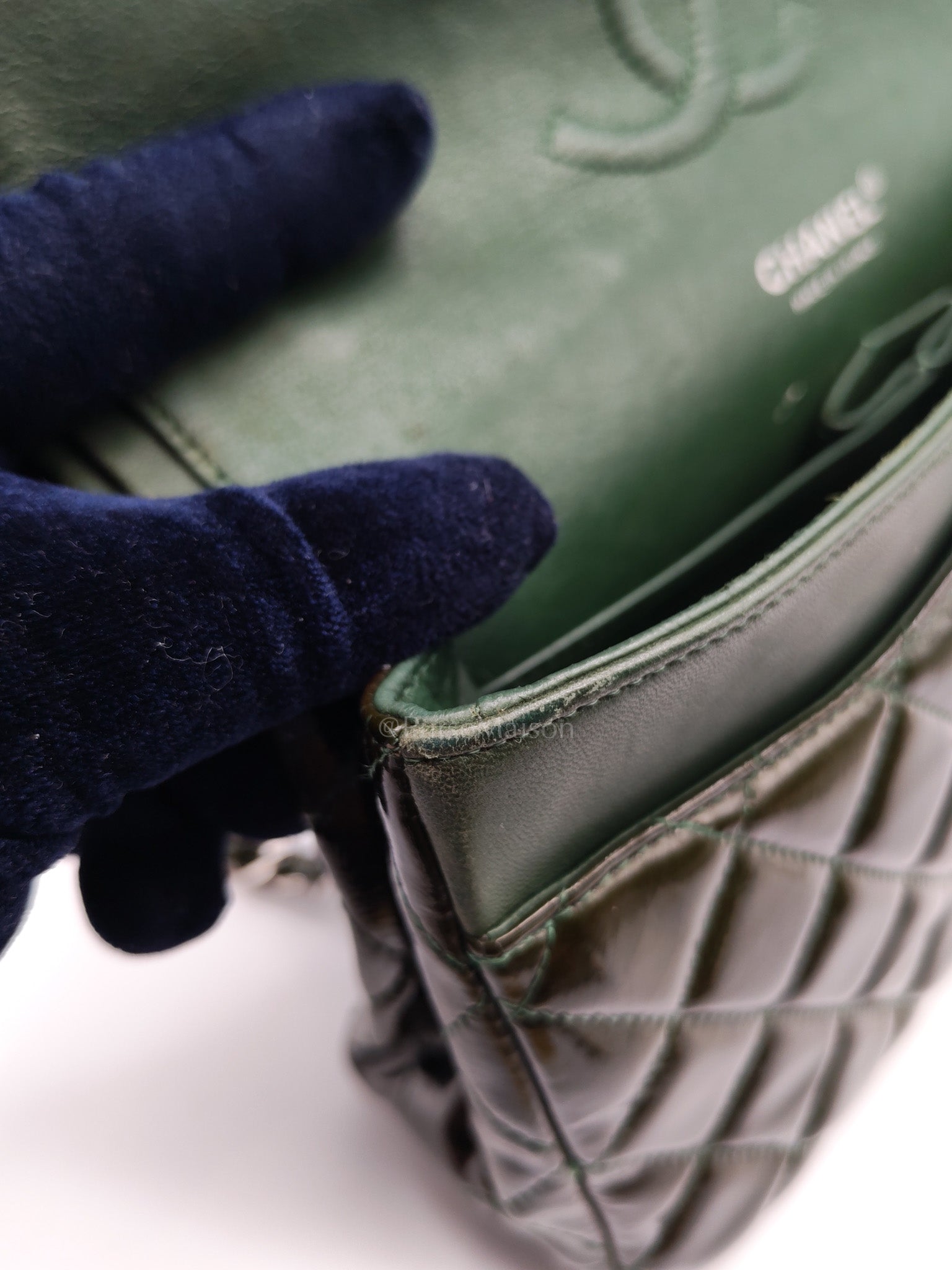 Chanel Classic Double Flap Medium in Green Quilted Patent Leather & Silver Hardware Series 15