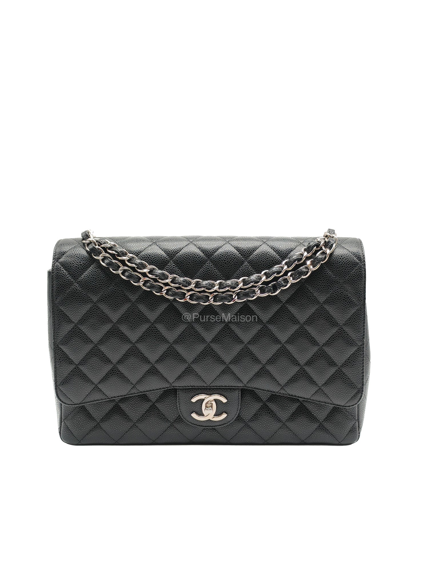 Chanel Classic Double Flap Maxi in Black Caviar Leather Silver Hardware (Series 18)