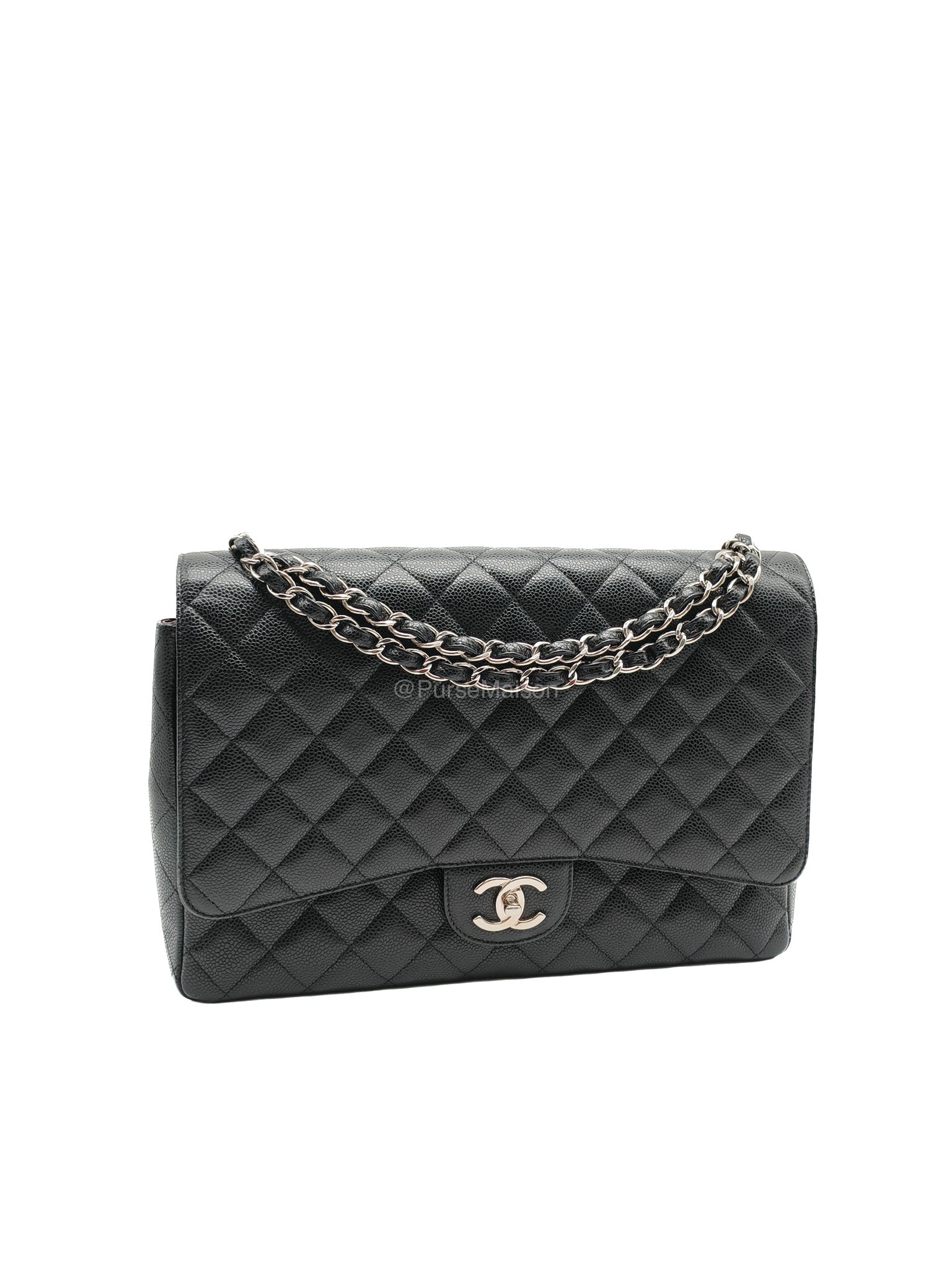 Chanel Classic Double Flap Maxi in Black Caviar Leather Silver Hardware (Series 18)