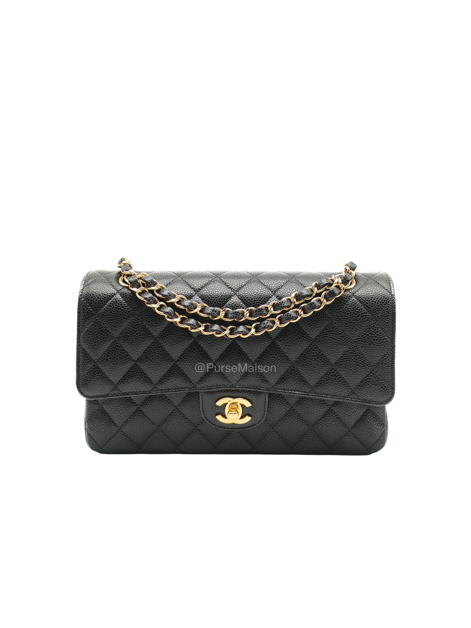 Chanel Classic Double Flap Medium in Black Caviar Leather Gold Hardware (Microchip)