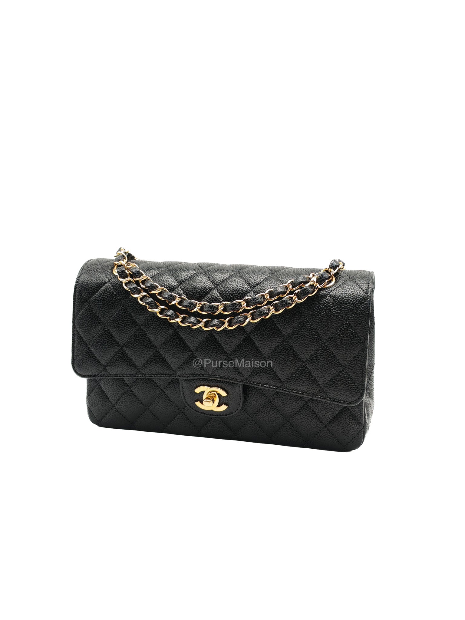 Chanel Classic Double Flap Medium in Black Caviar Leather Gold Hardware (Microchip)