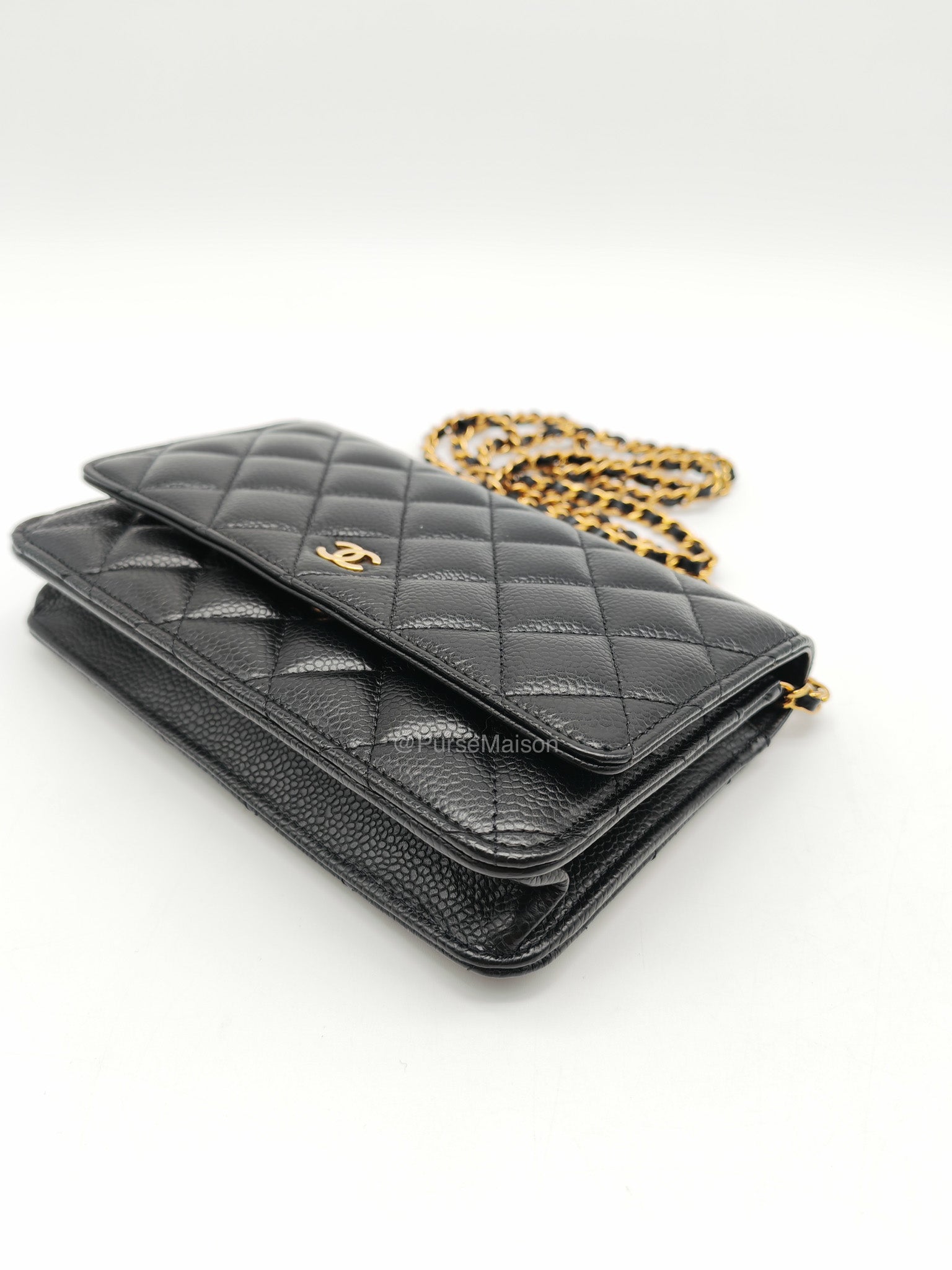 Chanel Classic Wallet on Chain (WOC) in Black Caviar Leather Gold Hardware (Microchip)