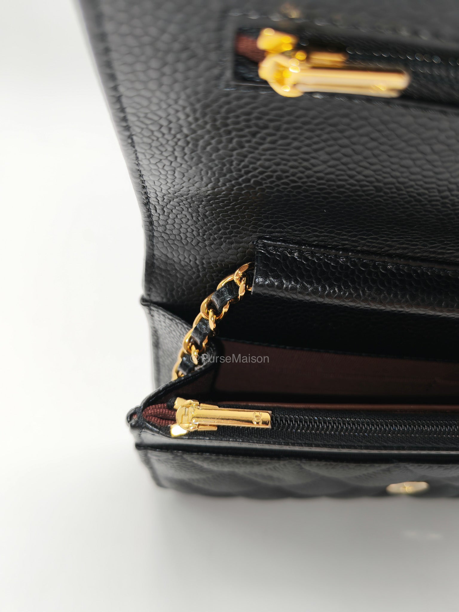 Chanel Classic Wallet on Chain (WOC) in Black Caviar Leather Gold Hardware (Microchip)