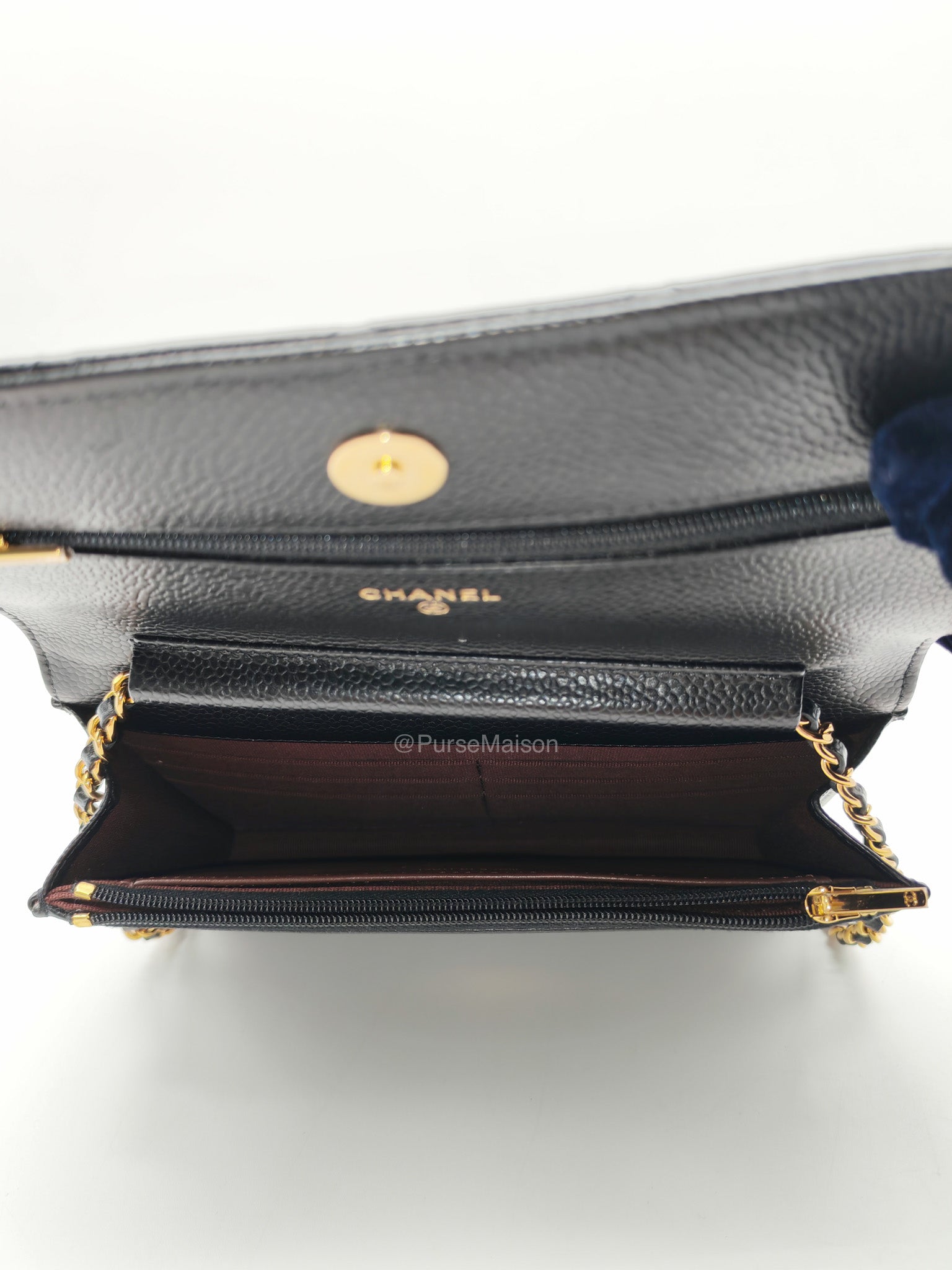 Chanel Classic Wallet on Chain (WOC) in Black Caviar Leather Gold Hardware (Microchip)