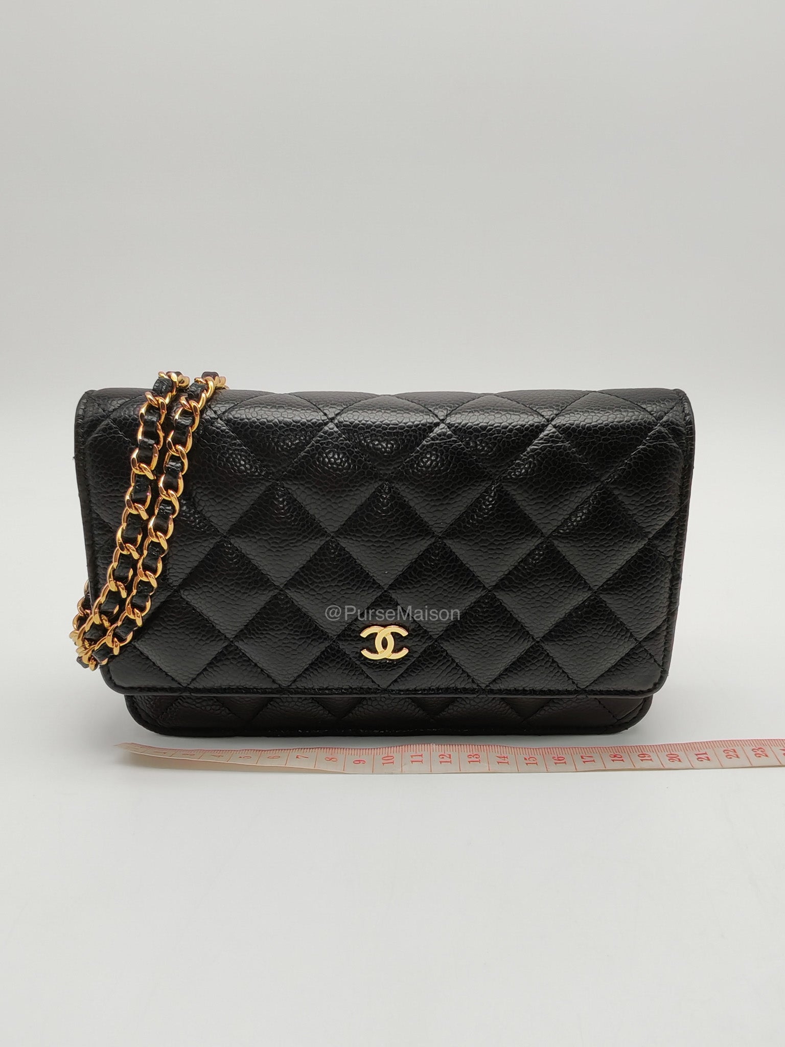 Chanel Classic Wallet on Chain (WOC) in Black Caviar Leather Gold Hardware (Microchip)