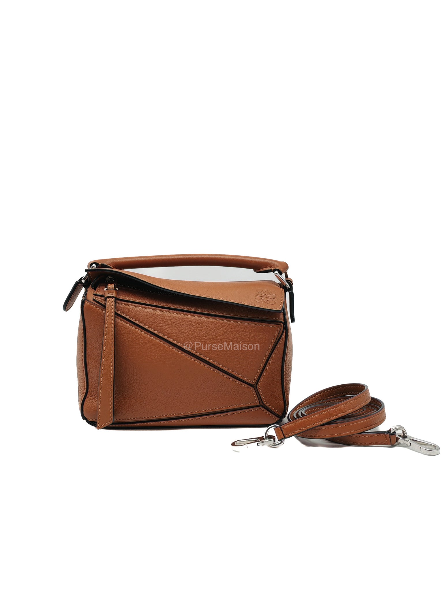 Loewe Bolso Puzzle Bag Mini in Tan Soft Grained Calfskin Silver Hardware(Old Version)