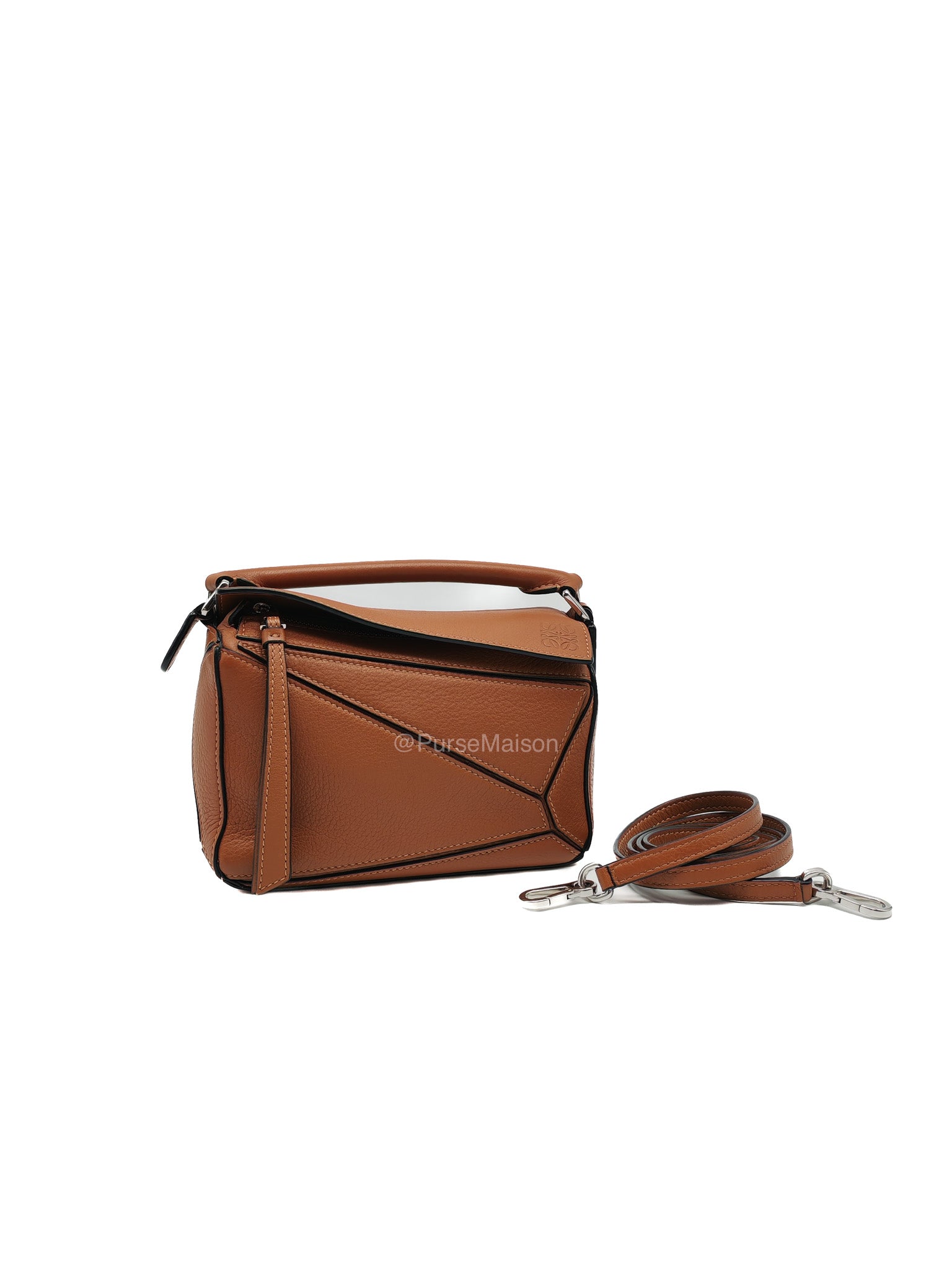 Loewe Bolso Puzzle Bag Mini in Tan Soft Grained Calfskin Silver Hardware(Old Version)