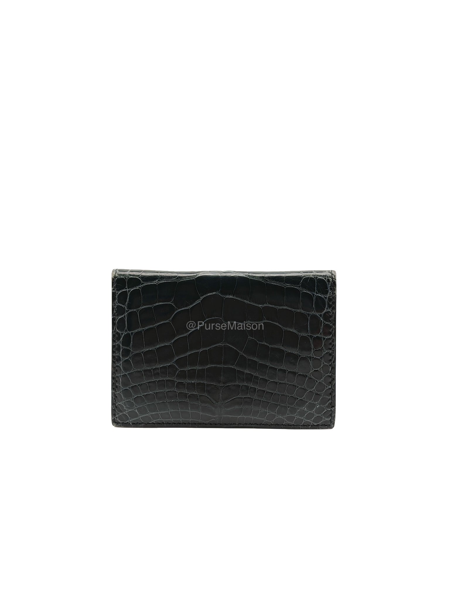 Hermes Card Holder in Vert Fonce Shiny Alligator Leather Stamp Y(2020)