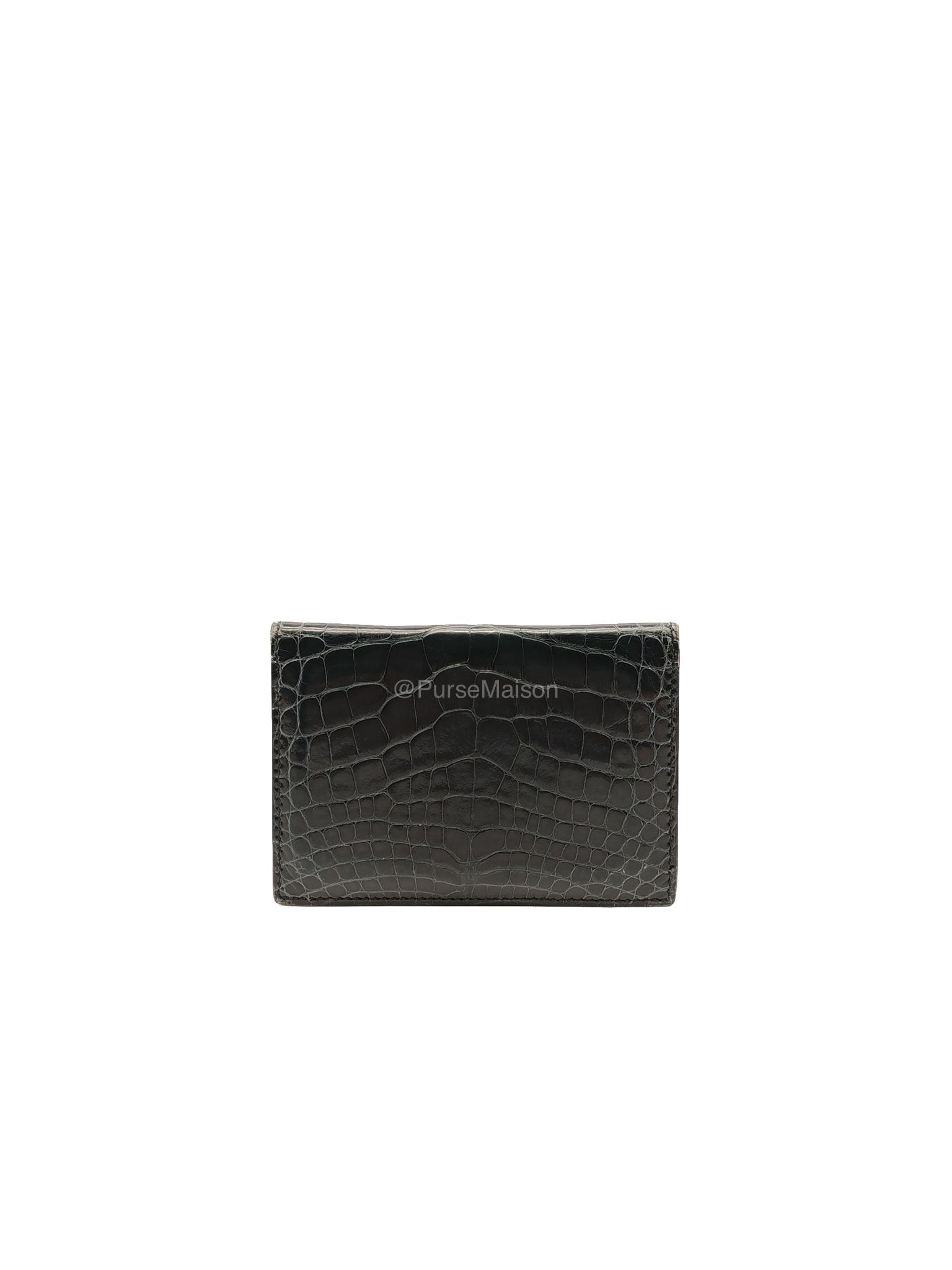 Hermes Card Holder in Vert Fonce Shiny Alligator Leather Stamp Y(2020)