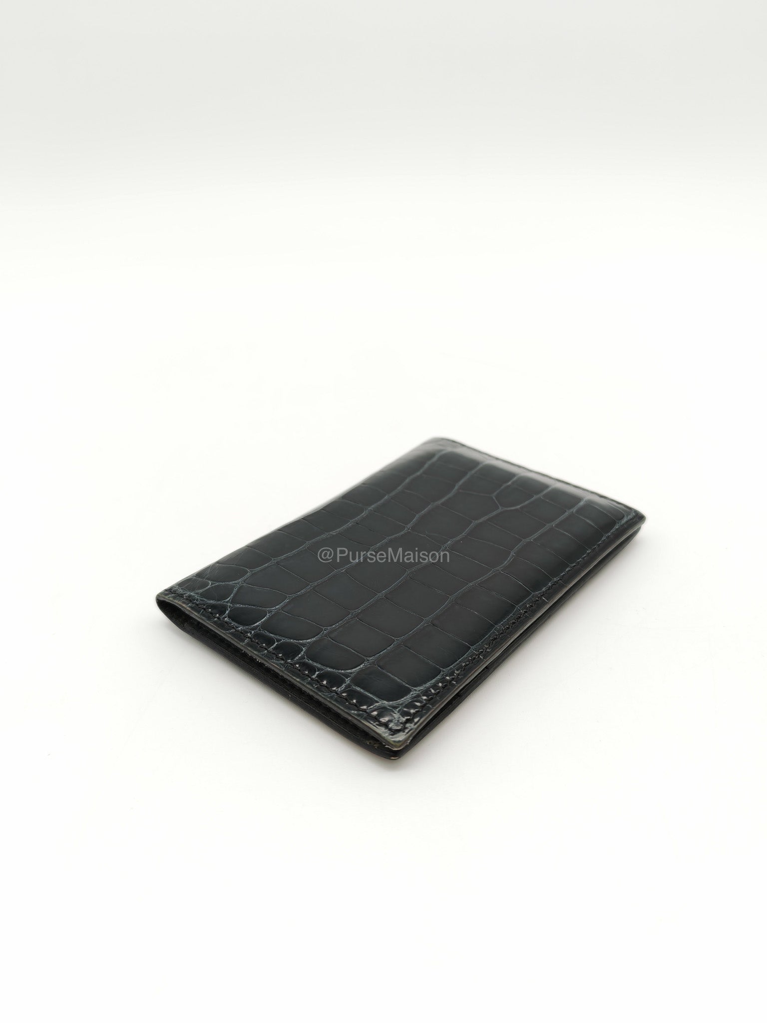 Hermes Card Holder in Vert Fonce Shiny Alligator Leather Stamp Y(2020)