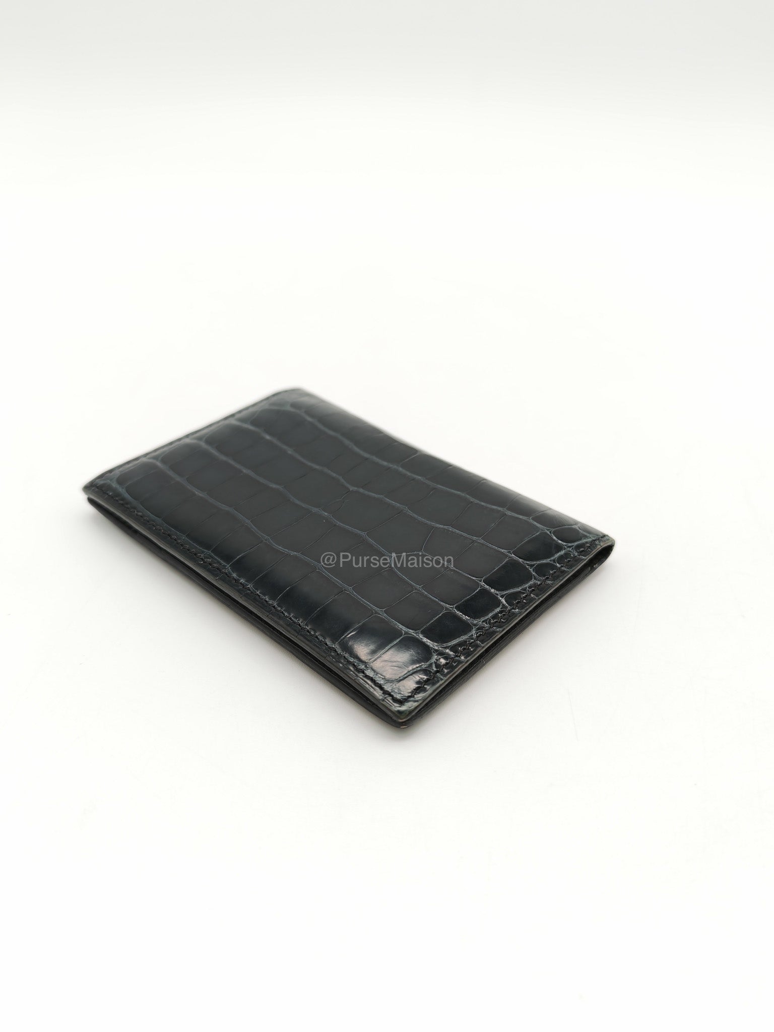Hermes Card Holder in Vert Fonce Shiny Alligator Leather Stamp Y(2020)