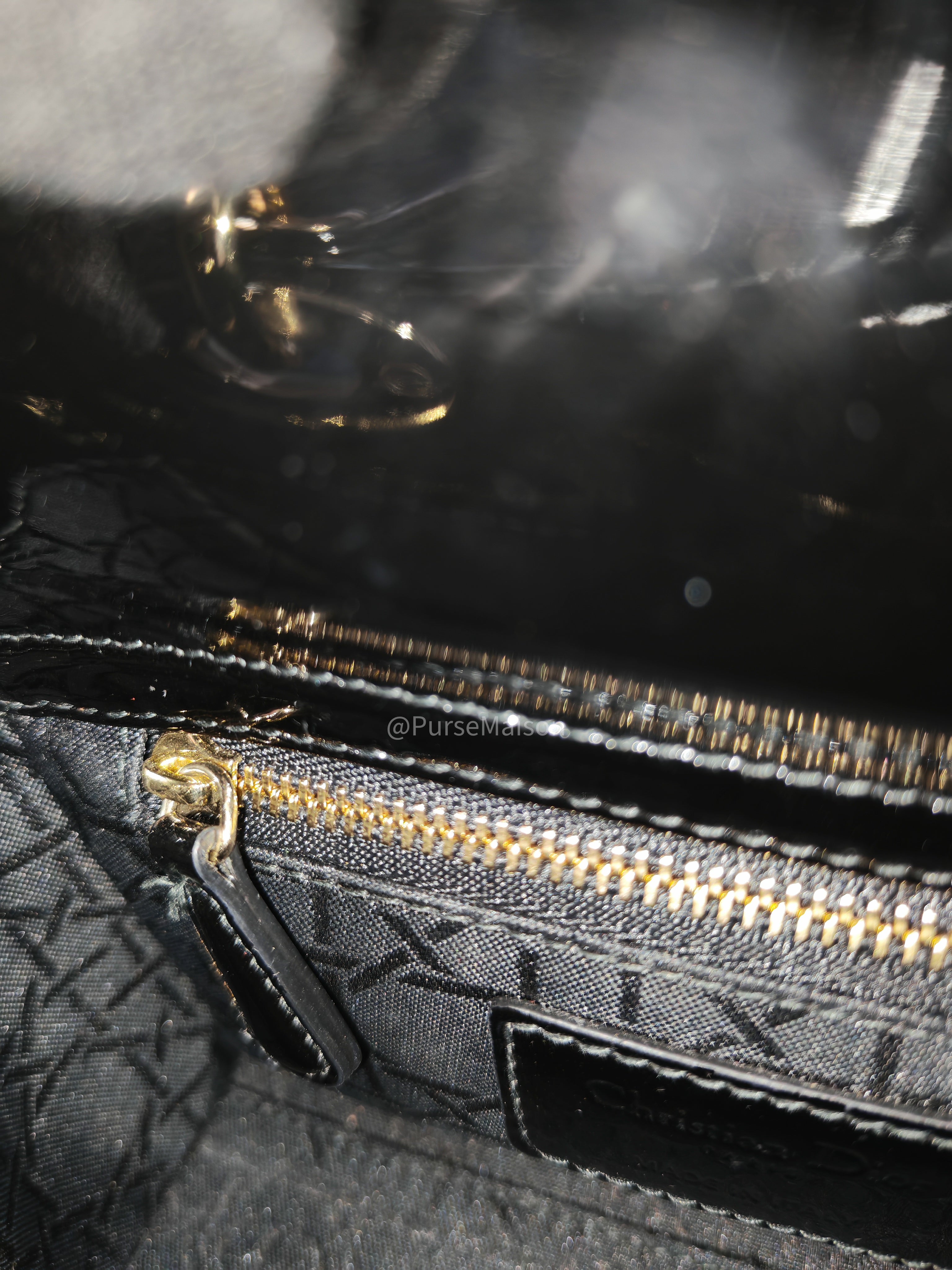 Christian Dior Lady Dior Mini Bag in Black Patent Leather Light Gold Hardware