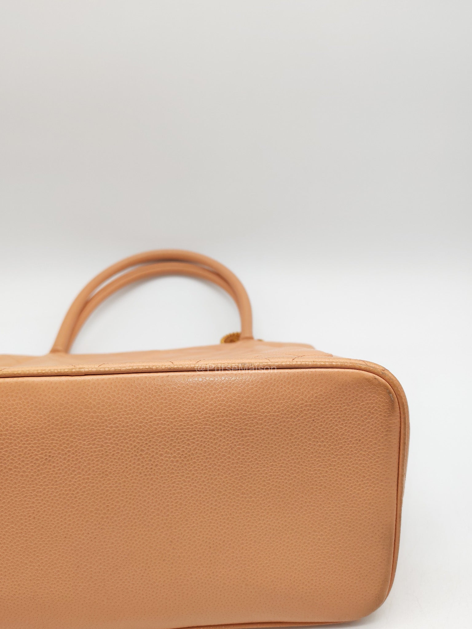 Chanel Vintage Medallion Tote Bag in Peach Caviar Leather Gold Hardware (Series 8)