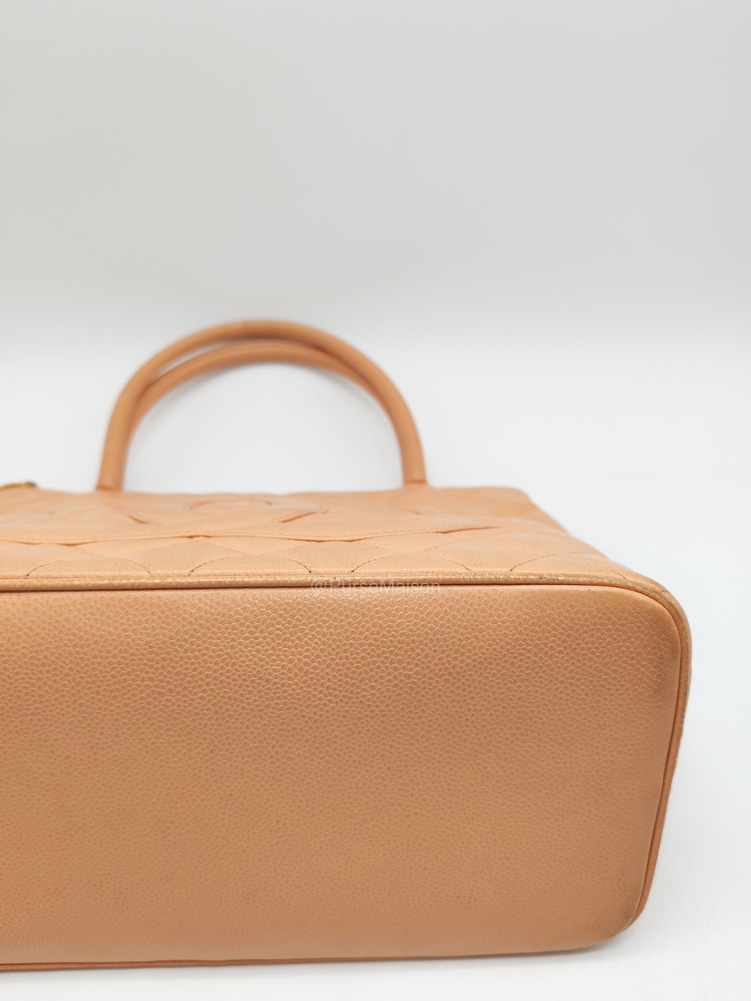 Chanel Vintage Medallion Tote Bag in Peach Caviar Leather Gold Hardware (Series 8)