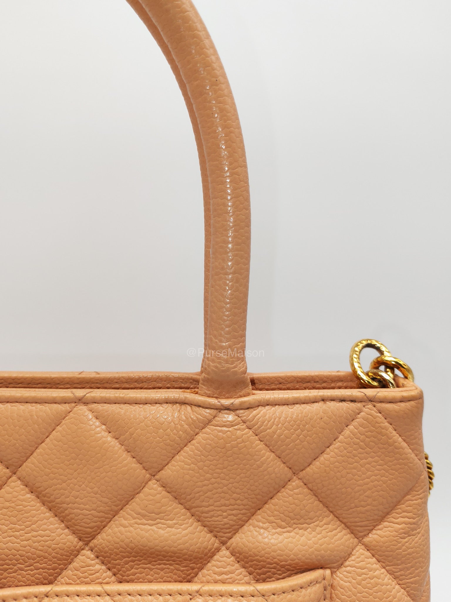 Chanel Vintage Medallion Tote Bag in Peach Caviar Leather Gold Hardware (Series 8)