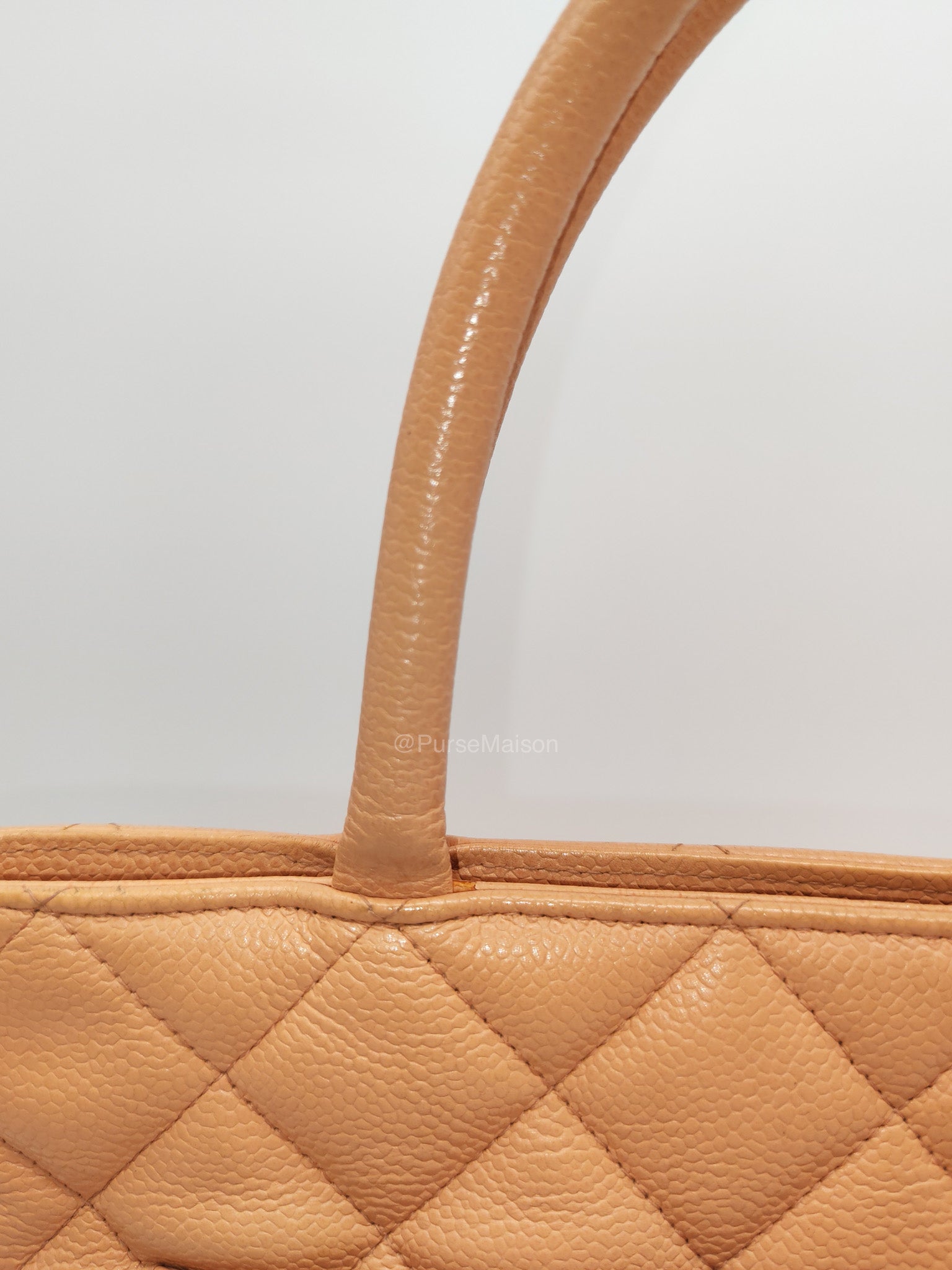Chanel Vintage Medallion Tote Bag in Peach Caviar Leather Gold Hardware (Series 8)