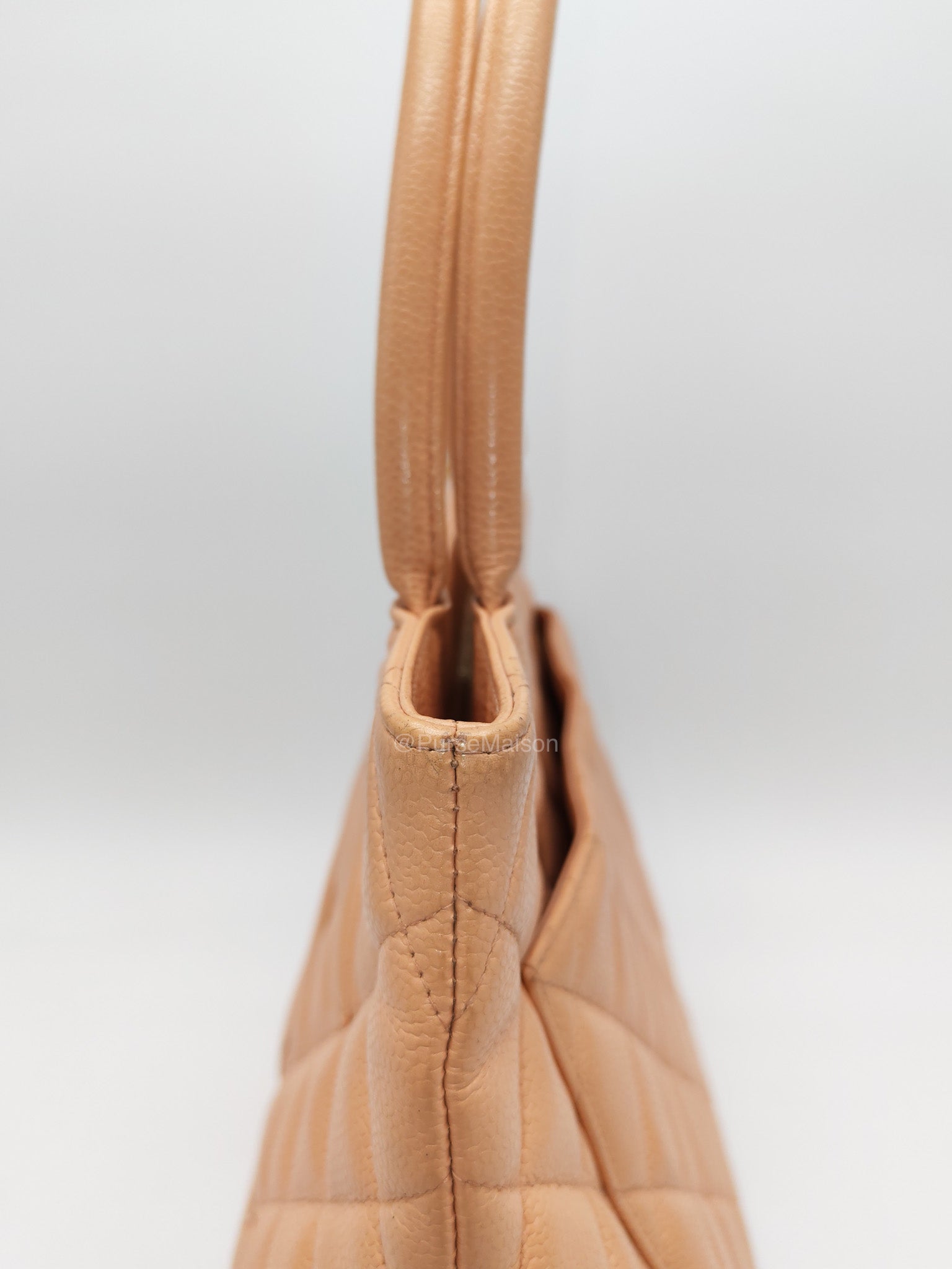 Chanel Vintage Medallion Tote Bag in Peach Caviar Leather Gold Hardware (Series 8)