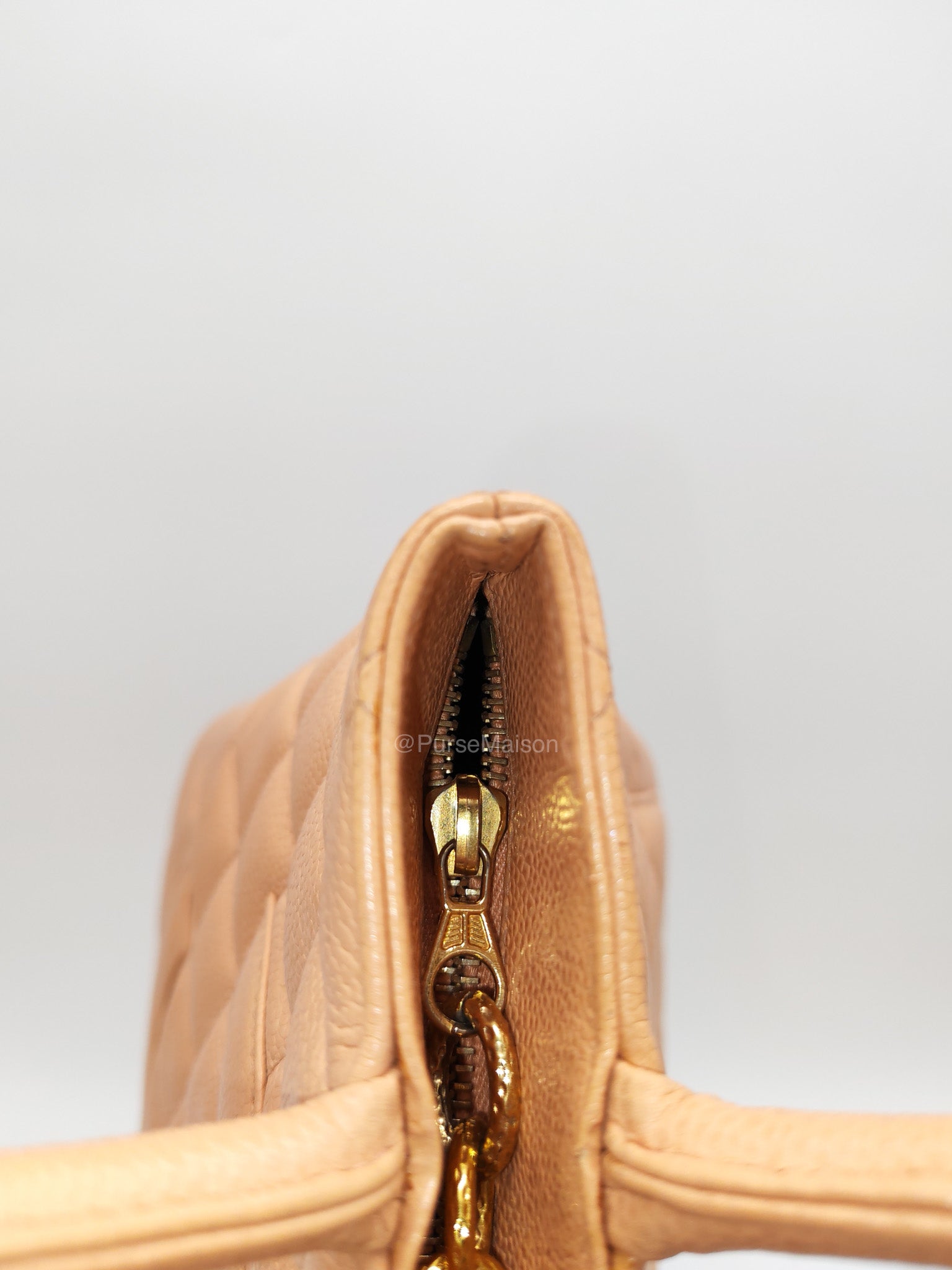 Chanel Vintage Medallion Tote Bag in Peach Caviar Leather Gold Hardware (Series 8)