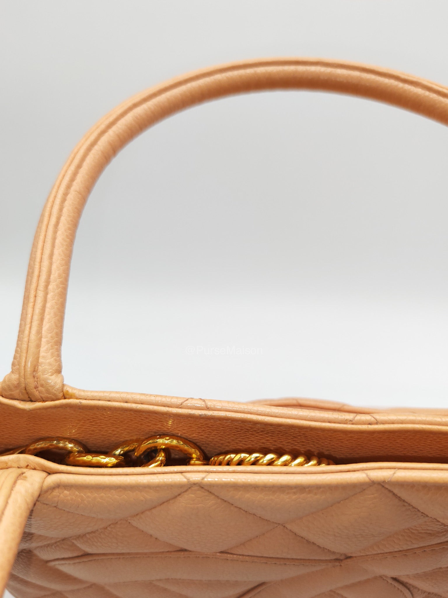 Chanel Vintage Medallion Tote Bag in Peach Caviar Leather Gold Hardware (Series 8)