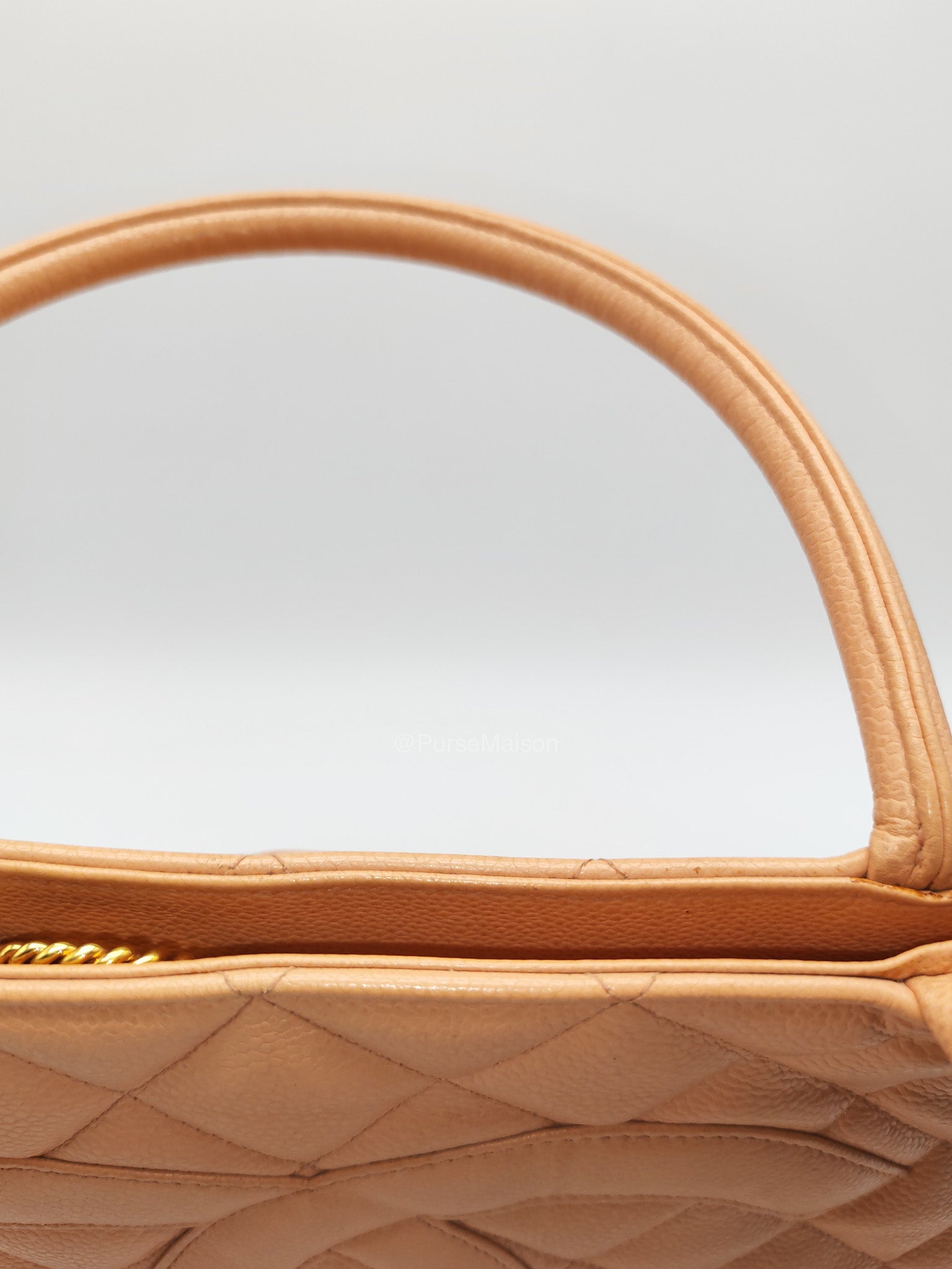 Chanel Vintage Medallion Tote Bag in Peach Caviar Leather Gold Hardware (Series 8)