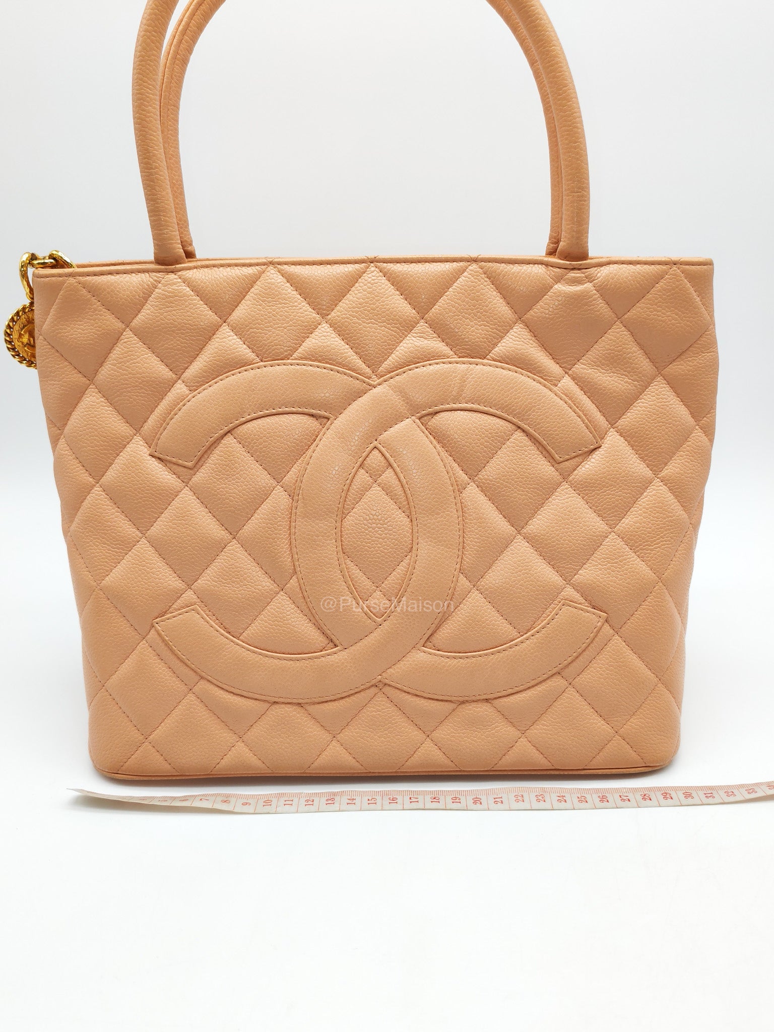 Chanel Vintage Medallion Tote Bag in Peach Caviar Leather Gold Hardware (Series 8)