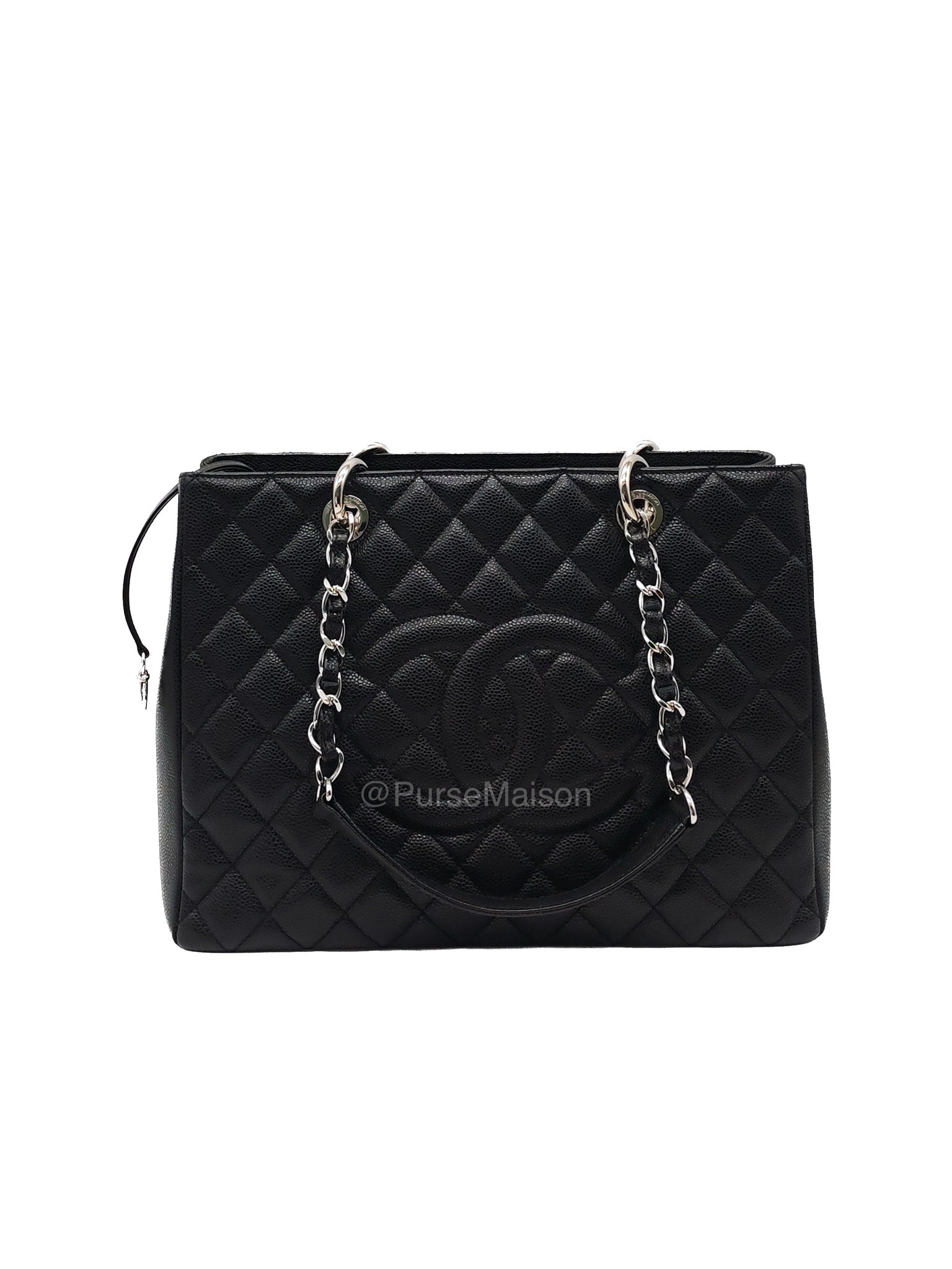 Chanel Grand Shopping Tote (GST) in Black Caviar Leather and Silver Hardware Series 18