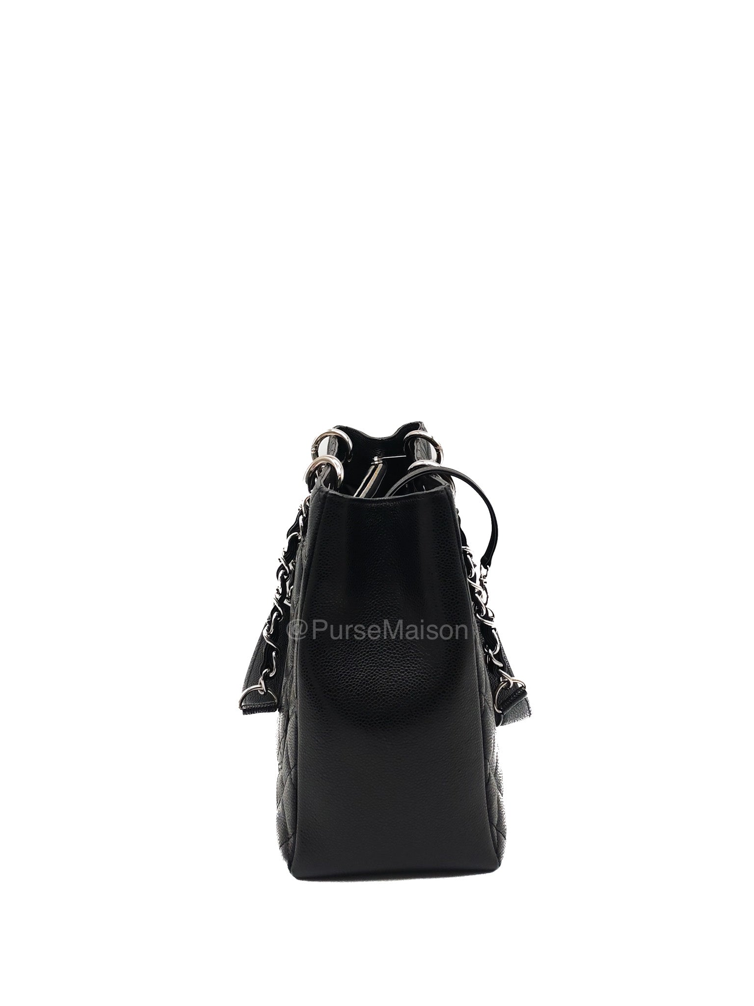 Chanel Grand Shopping Tote (GST) in Black Caviar Leather and Silver Hardware Series 18