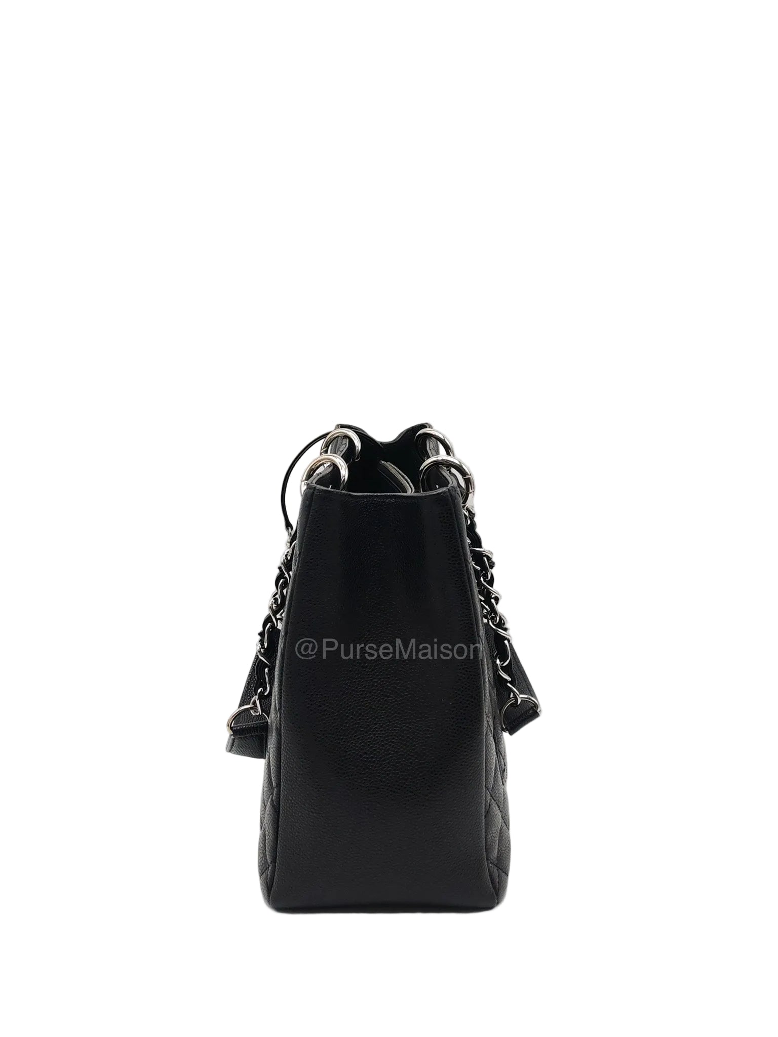 Chanel Grand Shopping Tote (GST) in Black Caviar Leather and Silver Hardware Series 18