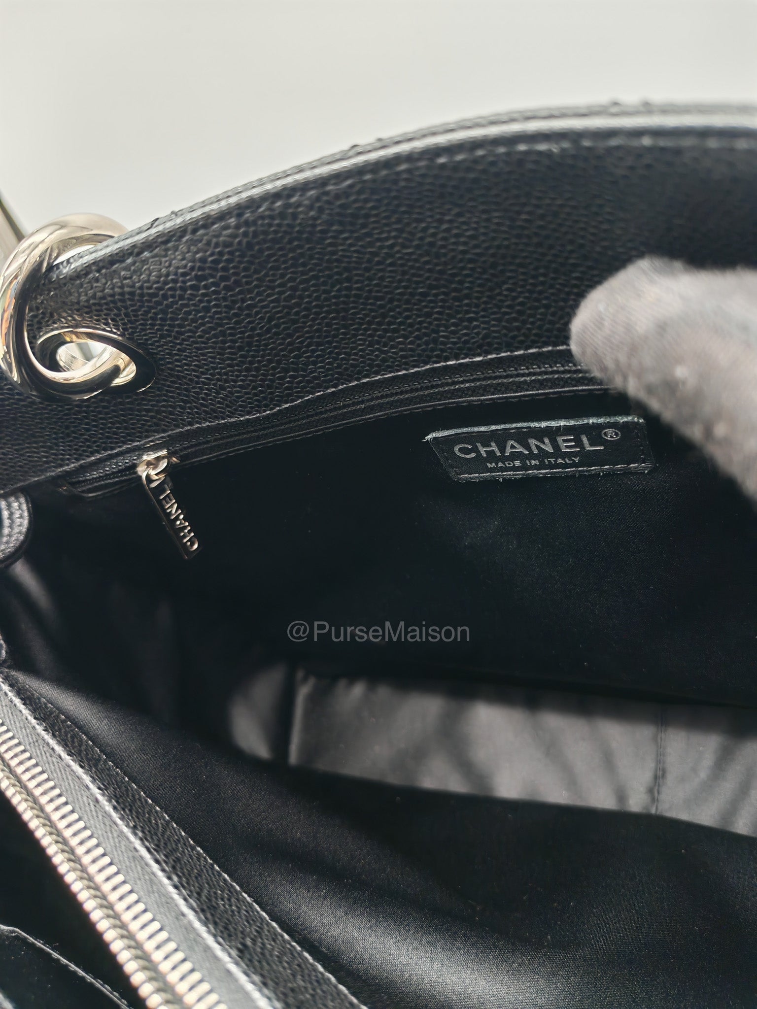 Chanel Grand Shopping Tote (GST) in Black Caviar Leather and Silver Hardware Series 18