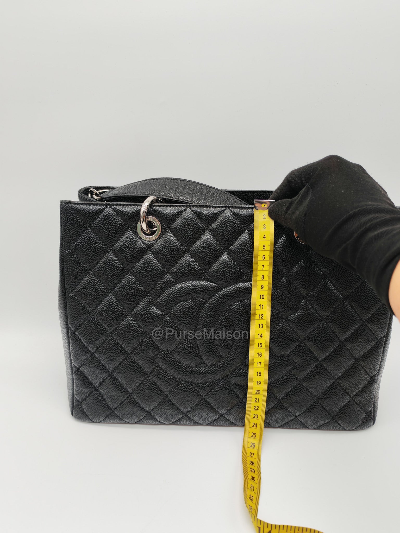 Chanel Grand Shopping Tote (GST) in Black Caviar Leather and Silver Hardware Series 18
