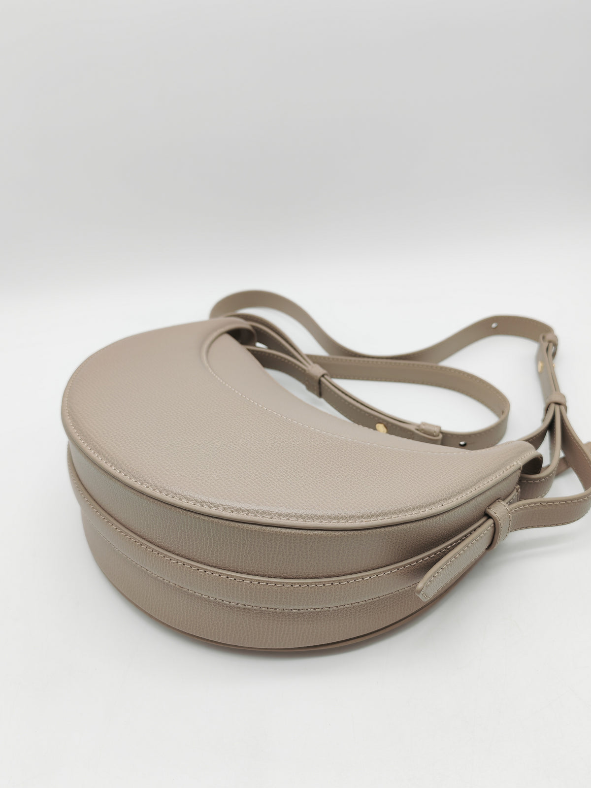 Polene Numero Dix Crossbody Bag in Textured Taupe Grained Calfskin Leather and Gold Hardware