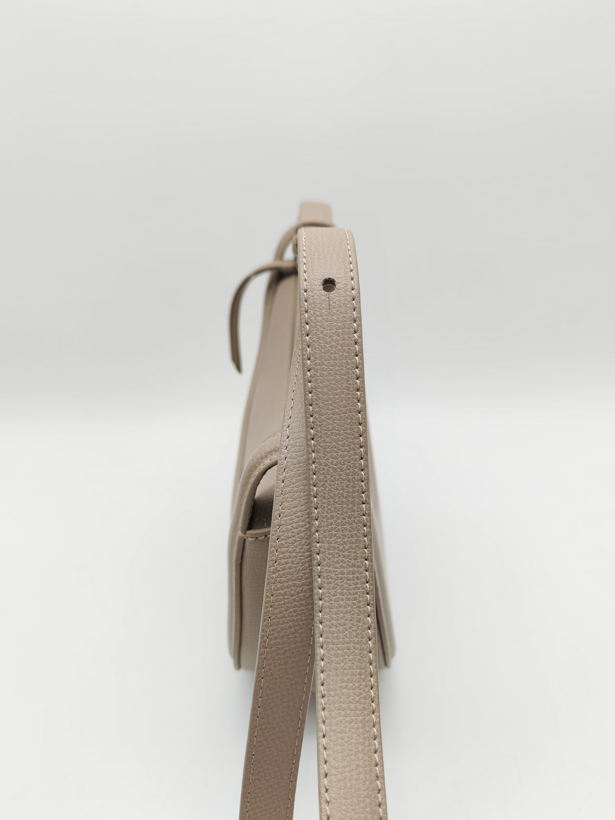 Polene Numero Dix Crossbody Bag in Textured Taupe Grained Calfskin Leather and Gold Hardware